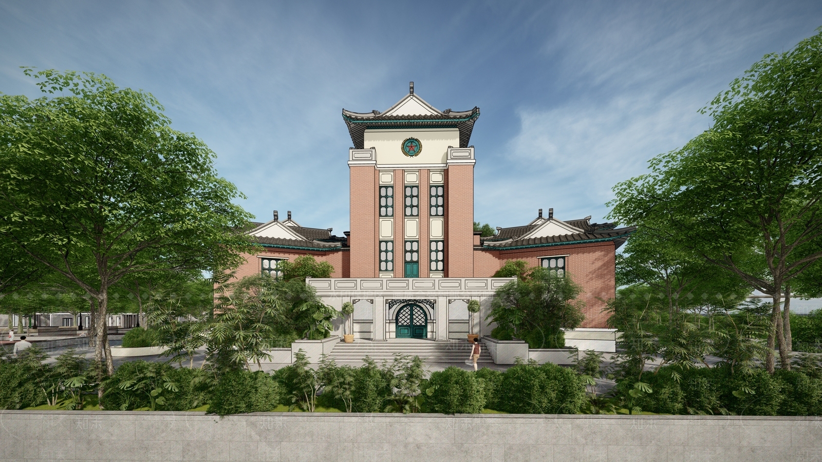 新中式中式学校建筑SU模型下载【ID:1200320008】
