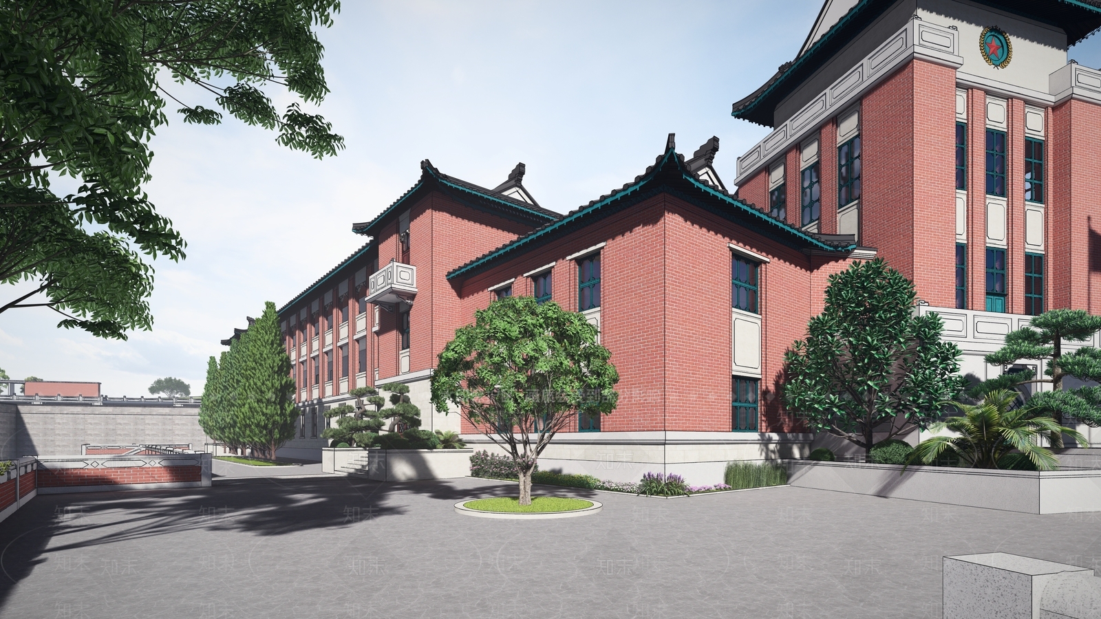 新中式中式学校建筑SU模型下载【ID:1200320008】