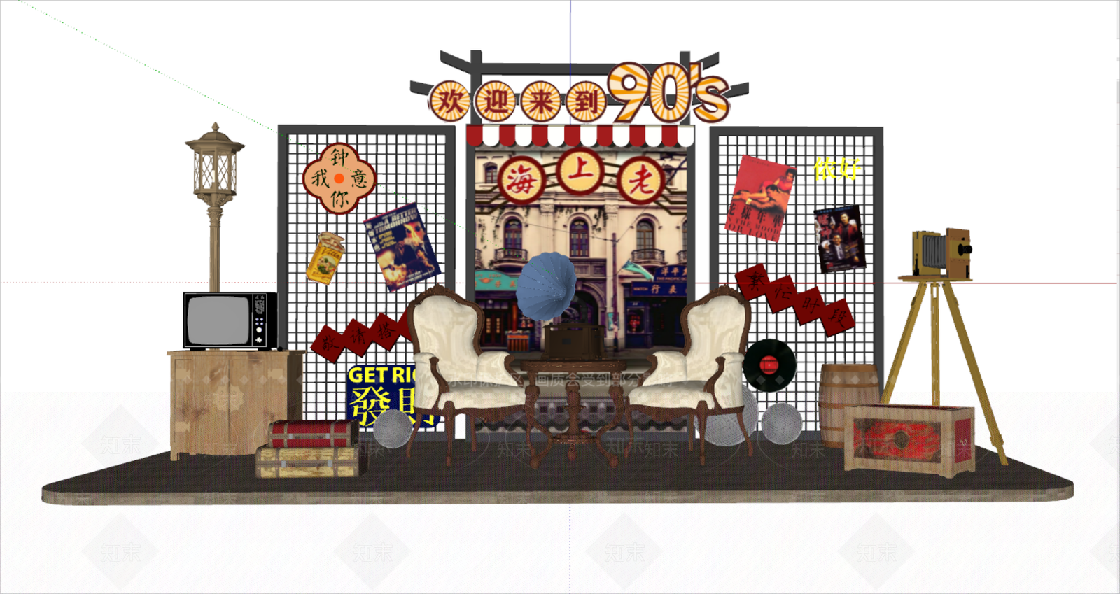 现代复古打卡墙SU模型下载【ID:1200327092】