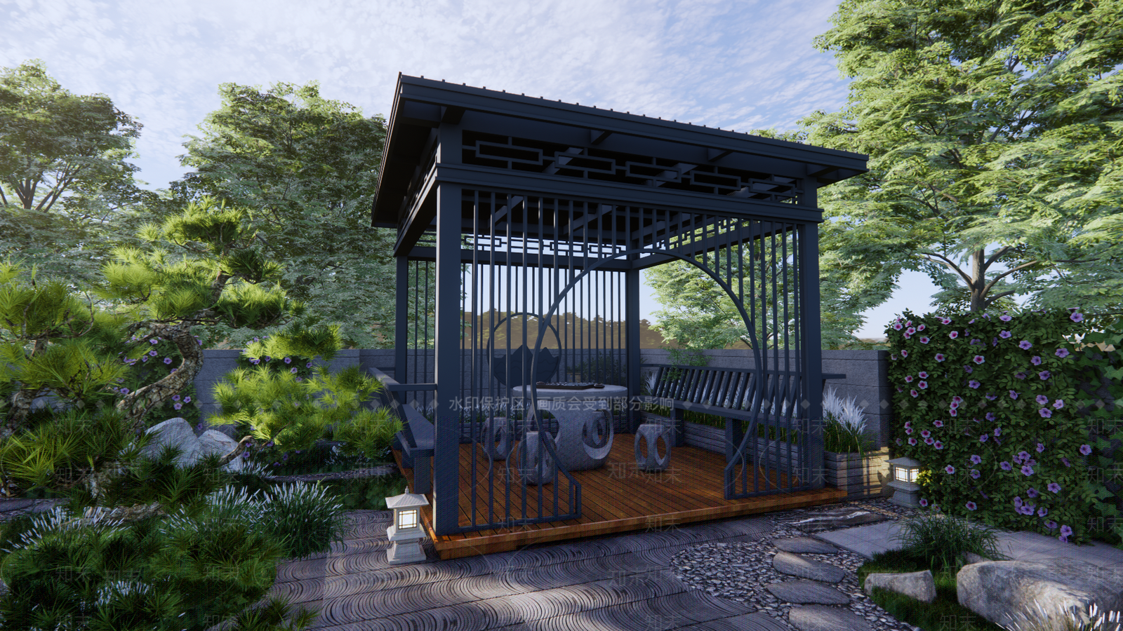 新中式简约风格建筑SU模型下载【ID:1200327397】