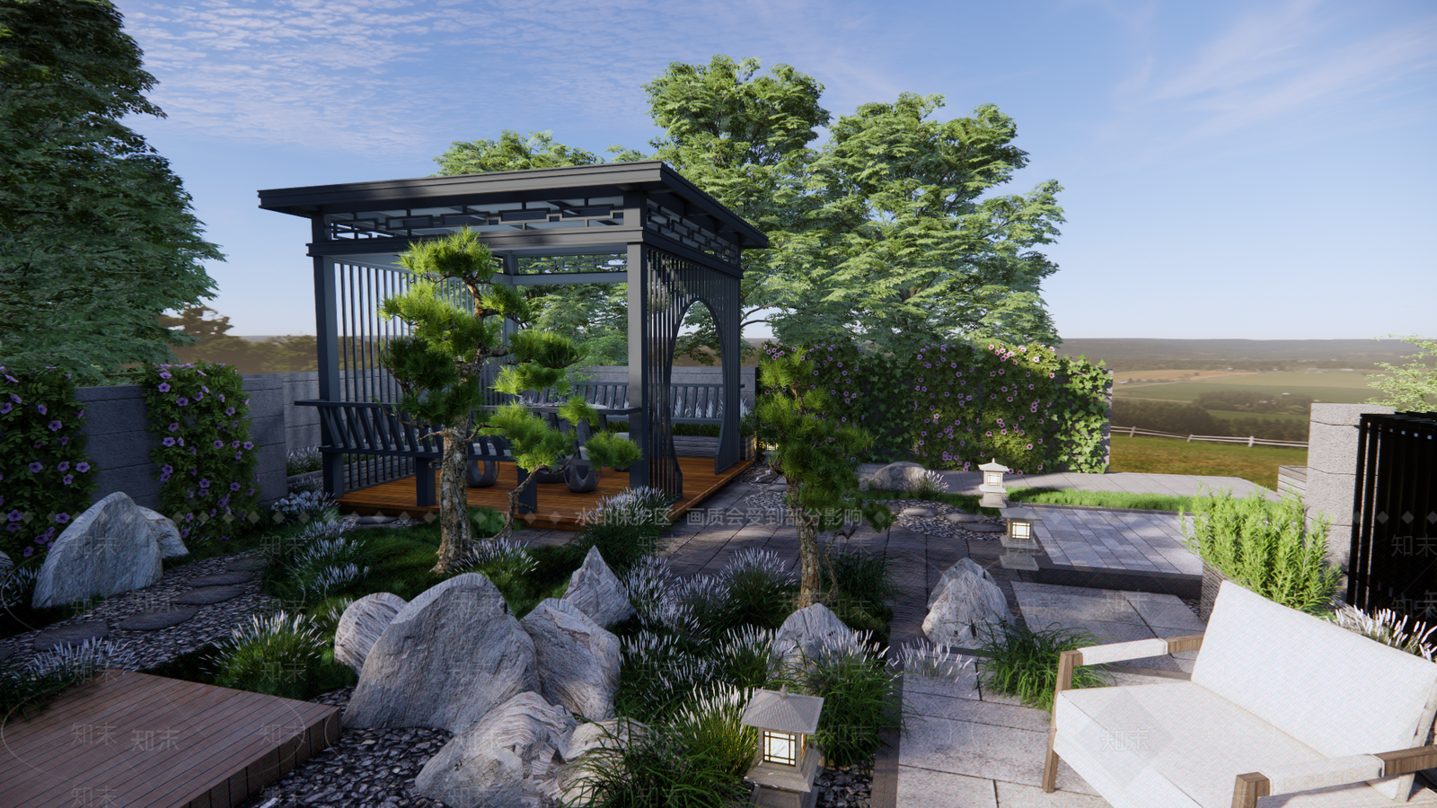 新中式简约风格建筑SU模型下载【ID:1200327397】