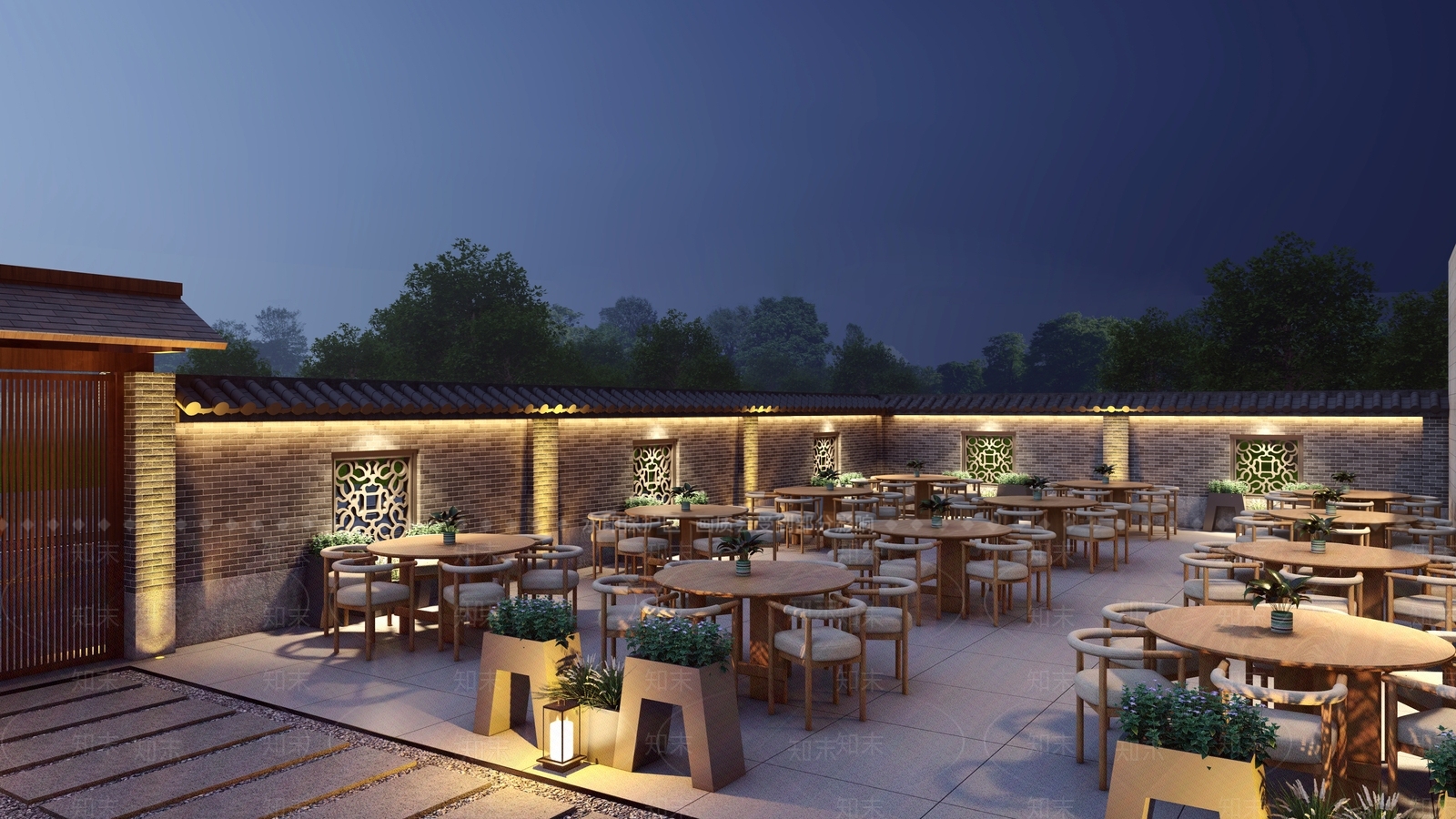 中式新中式户外桌椅SU模型下载【ID:1200328176】