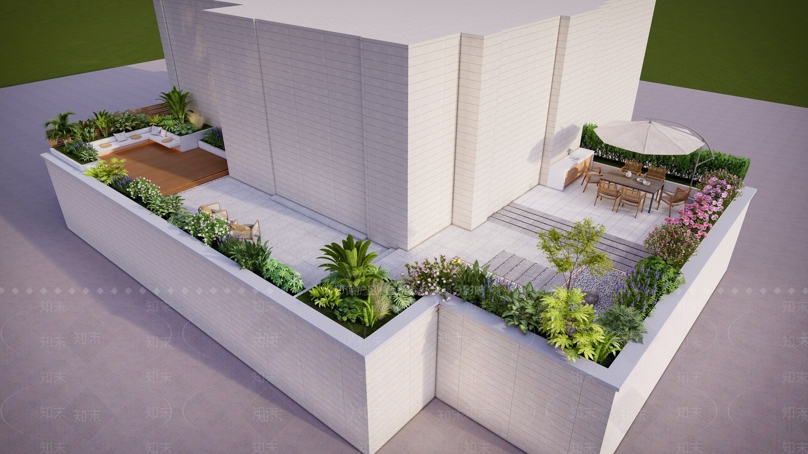 现代屋顶花园SU模型下载【ID:1200329341】