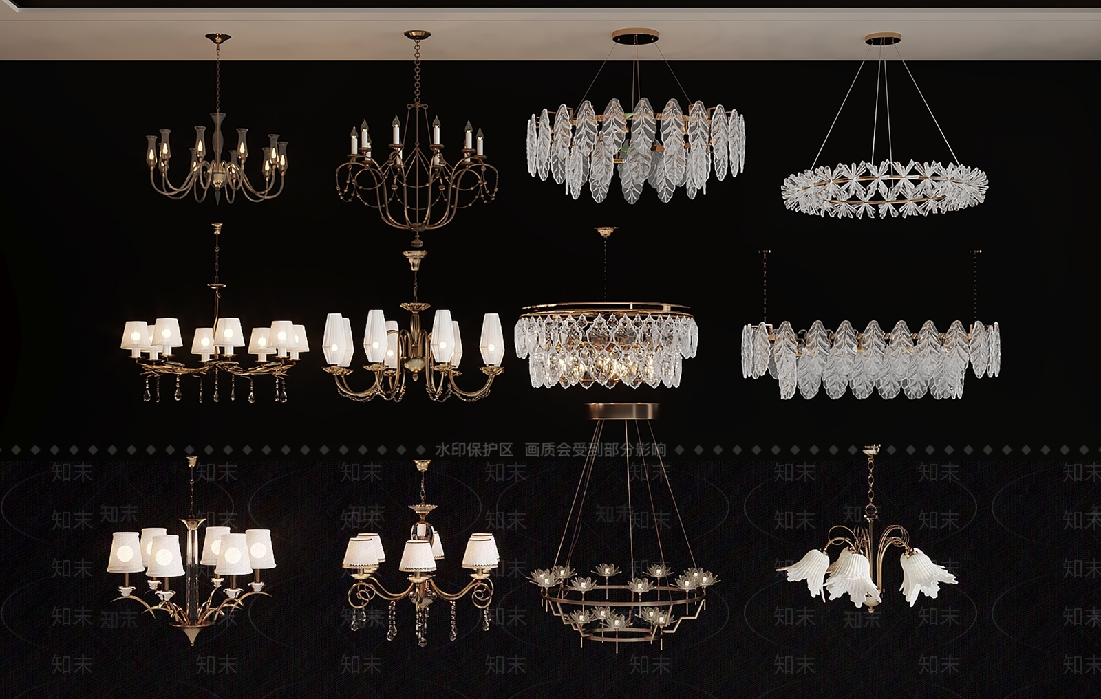 法式美式水晶吊灯3D模型下载【ID:1200329167】