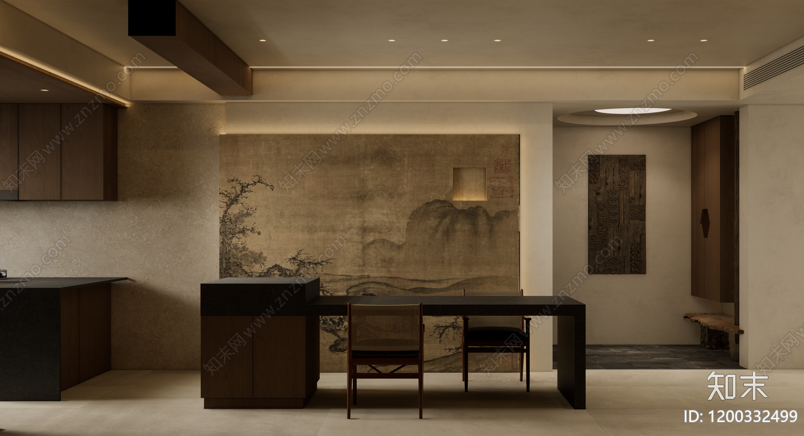 中古新中式家居餐厅SU模型下载【ID:1200332499】