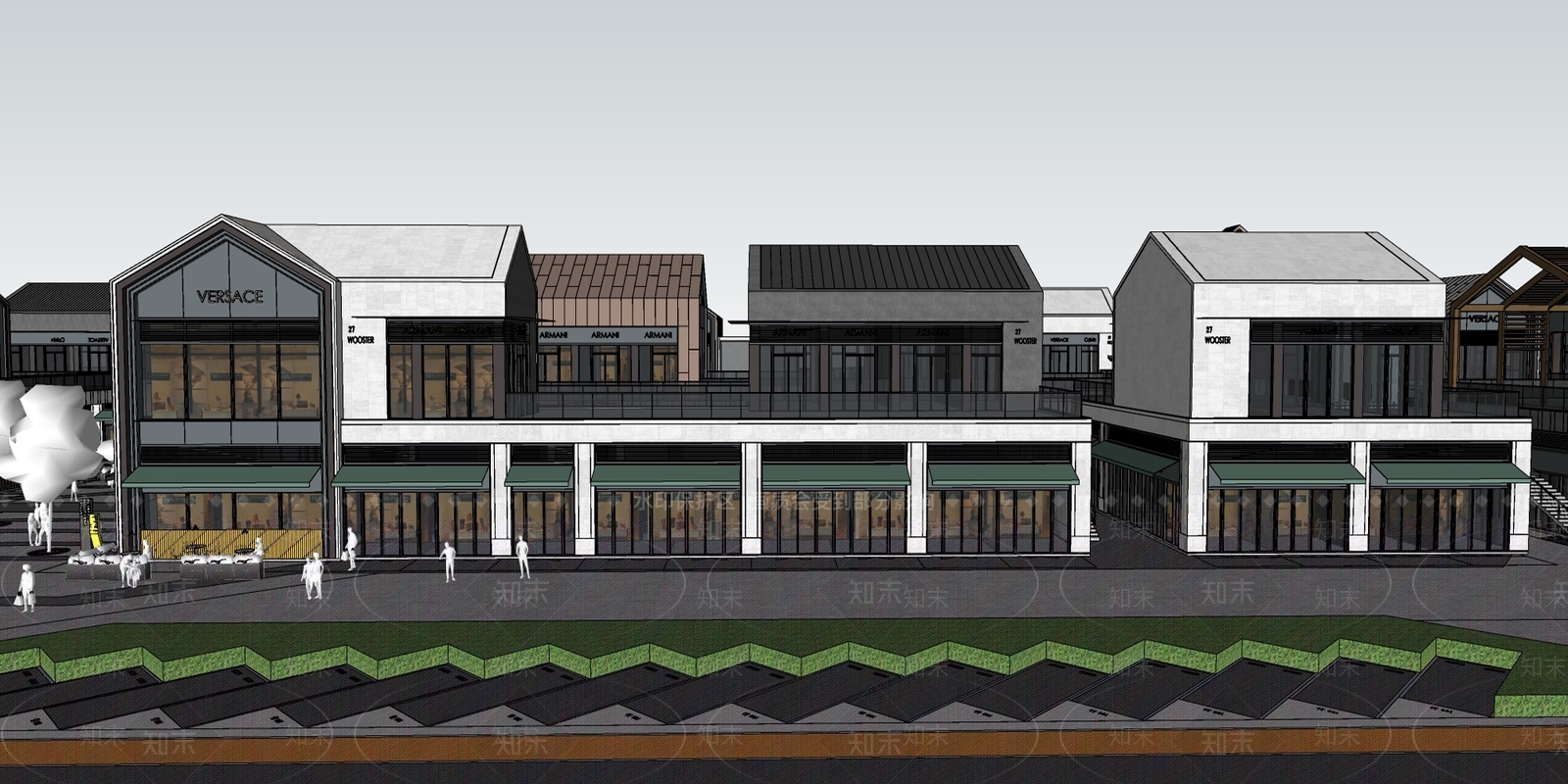 现代新中式商业街SU模型下载【ID:1200334861】