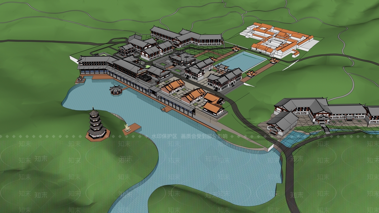 现代寺庙建筑SU模型下载【ID:1200335212】