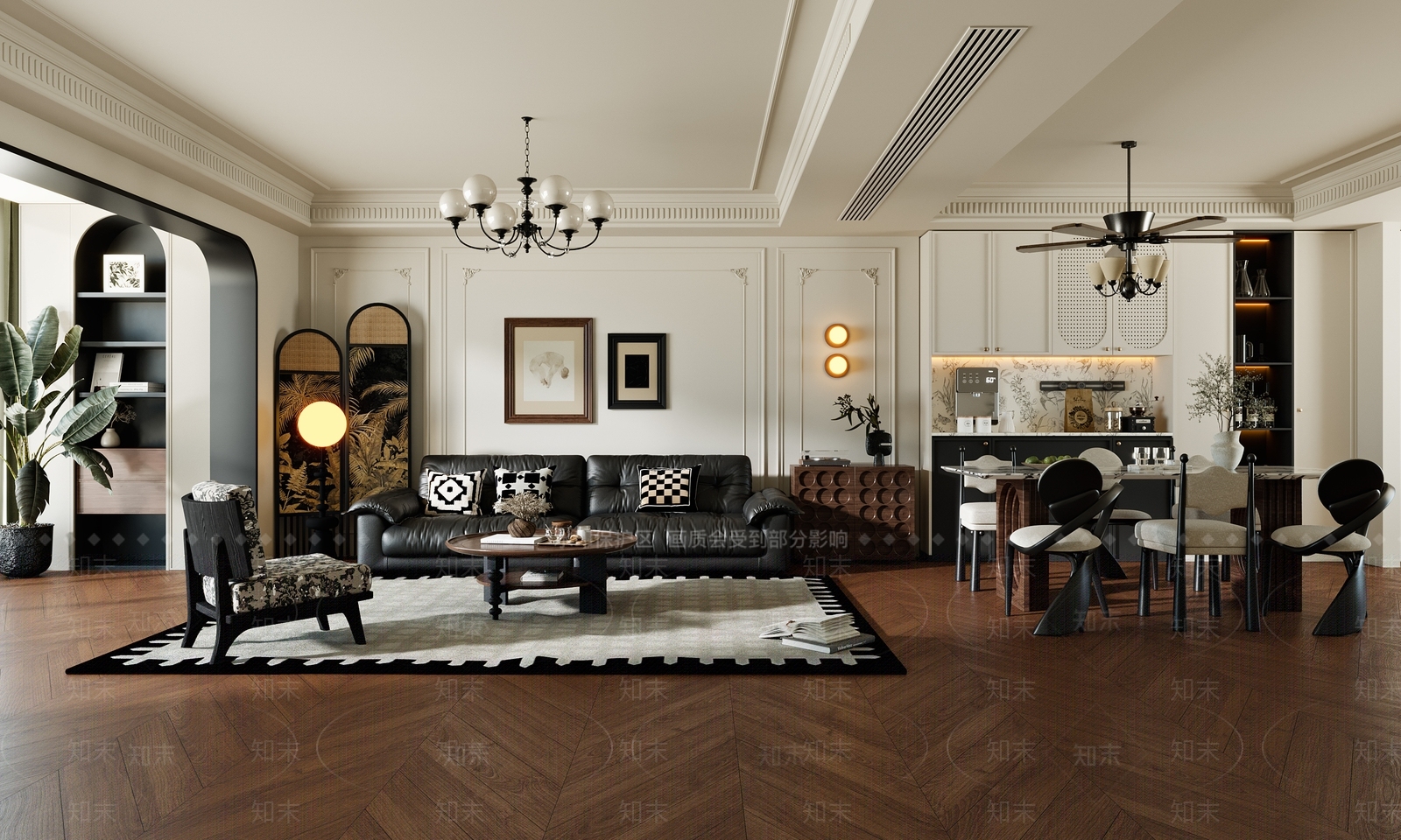 法式中古大平层客餐厅3D模型下载【ID:1200336395】