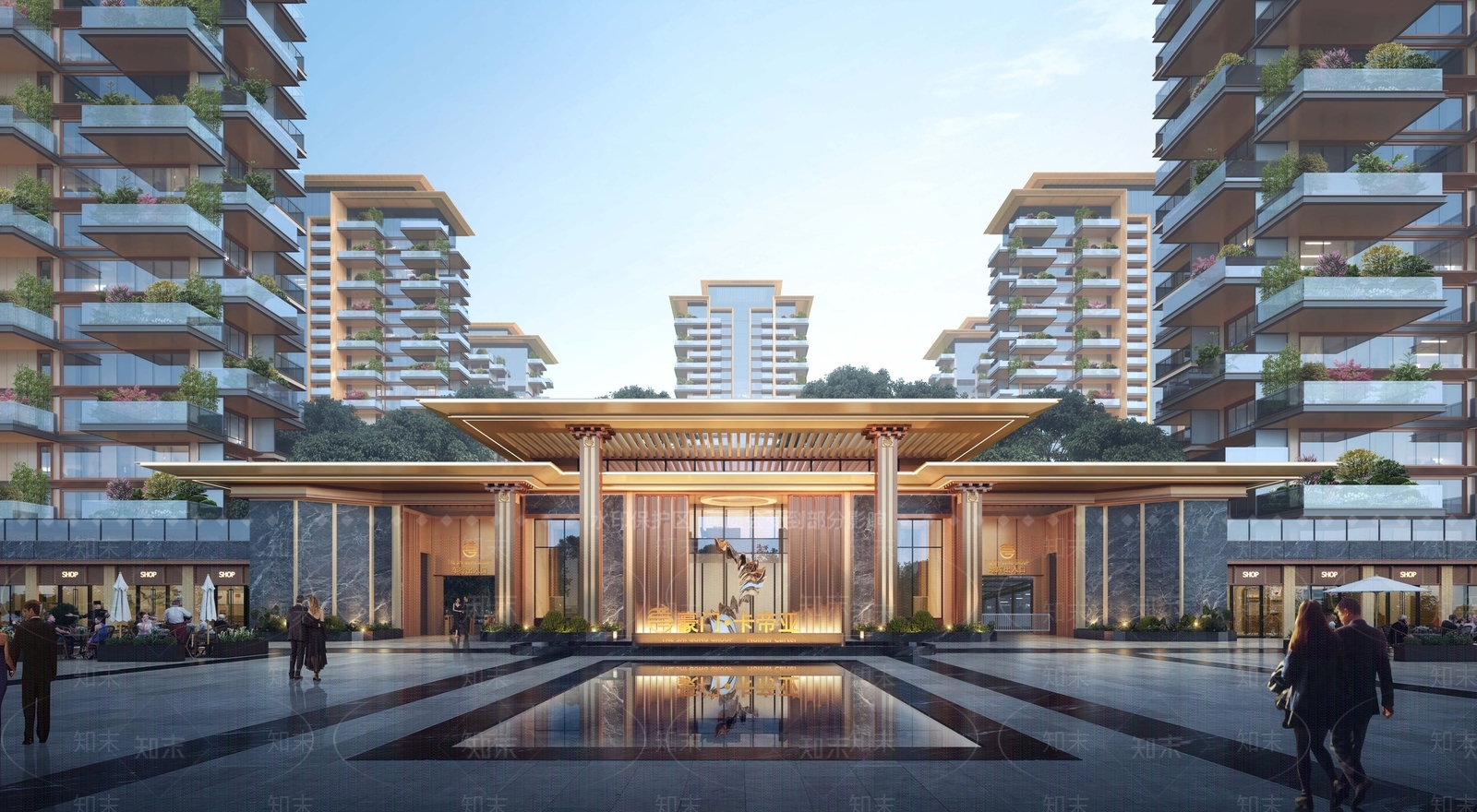 新中式中式高层住宅SU模型下载【ID:1200337372】