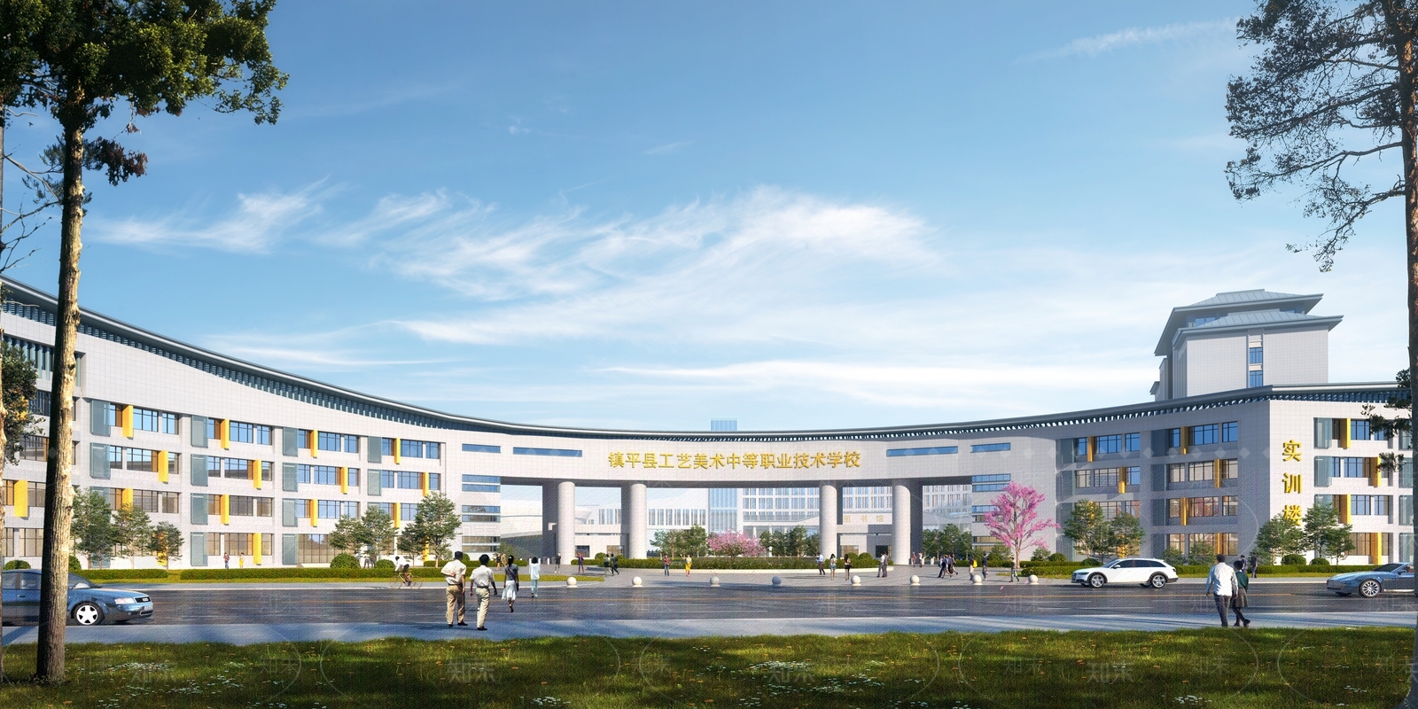 新中式大学教学楼SU模型下载【ID:1200337447】