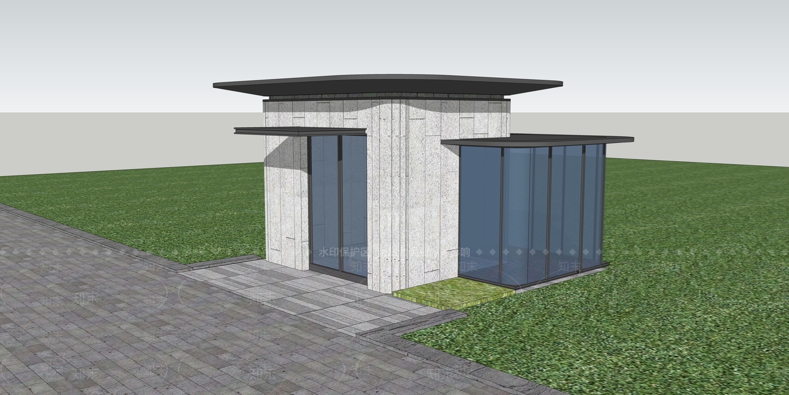 现代新中式小公建SU模型下载【ID:1200340619】