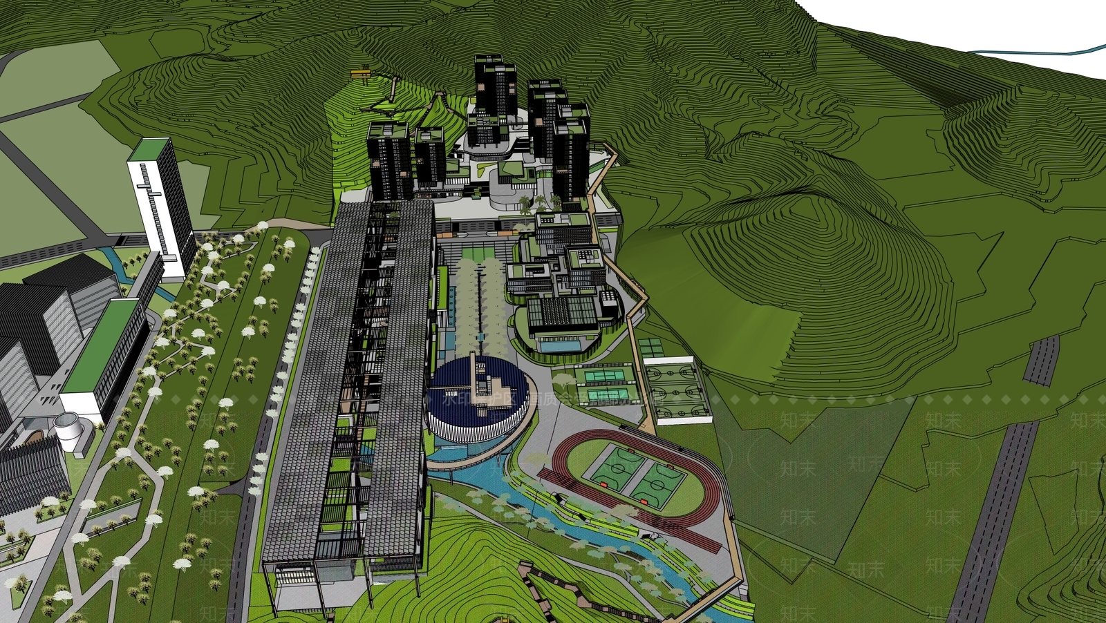 现代学校建筑SU模型下载【ID:1200342306】