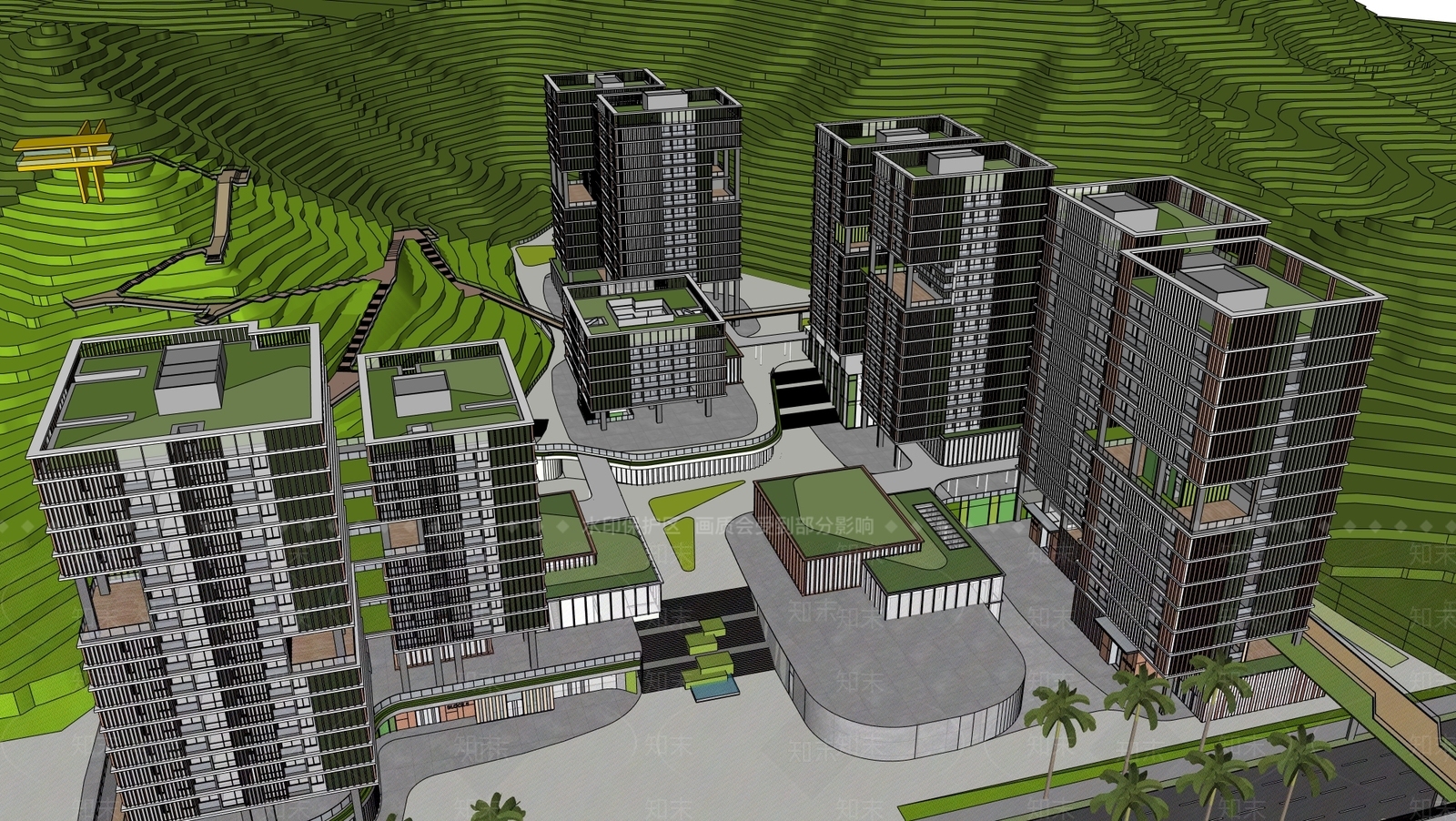 现代学校建筑SU模型下载【ID:1200342306】