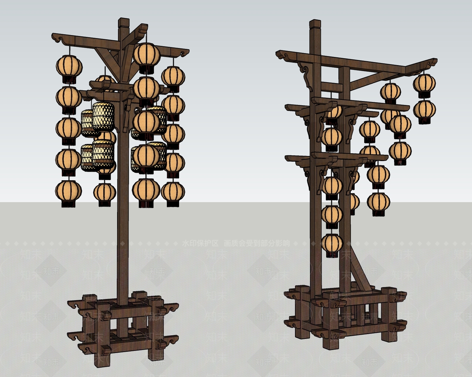 中式复古灯笼SU模型下载【ID:1200344262】