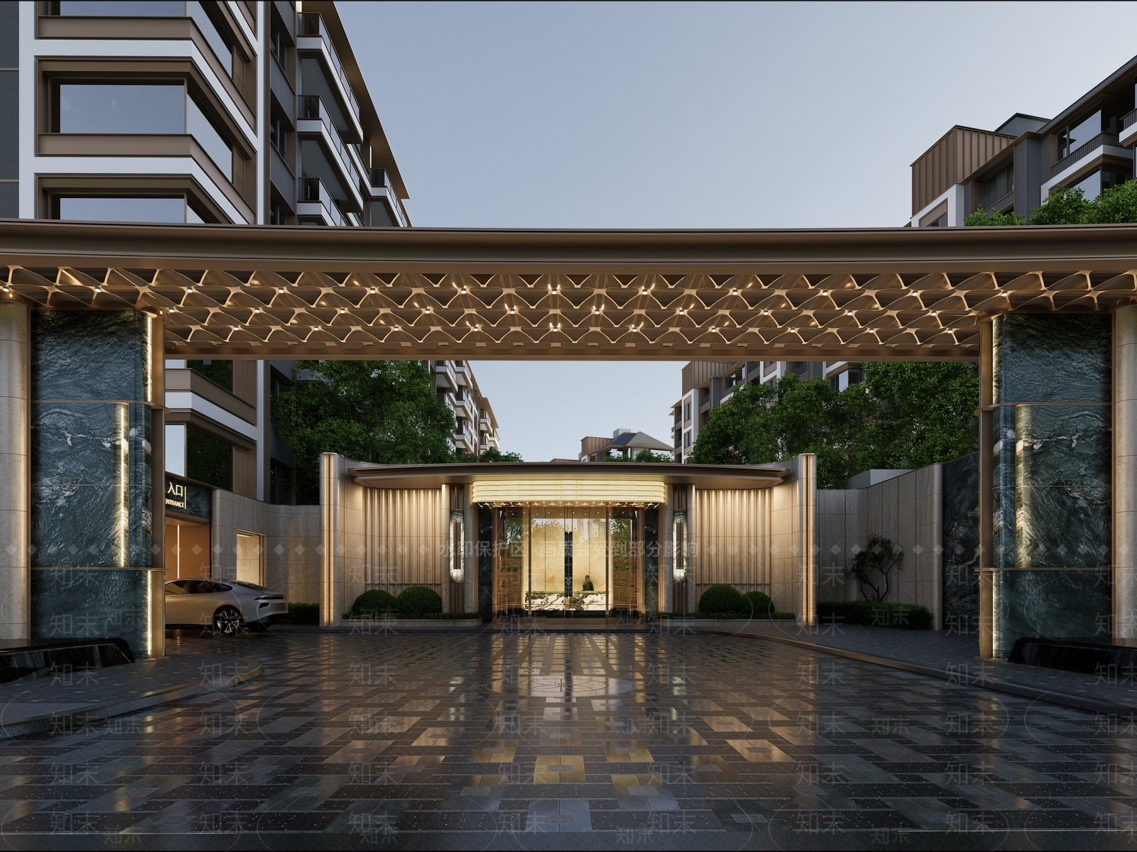 现代法式小区建筑SU模型下载【ID:1200345970】