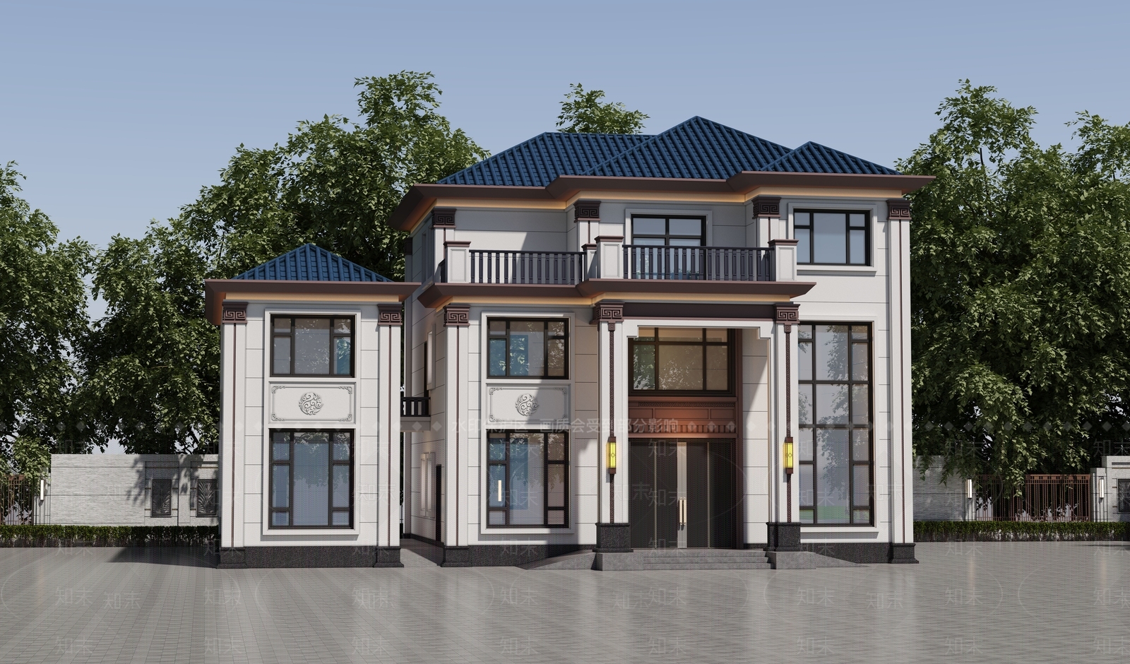 新中式中式独栋别墅3D模型下载【ID:1200346684】