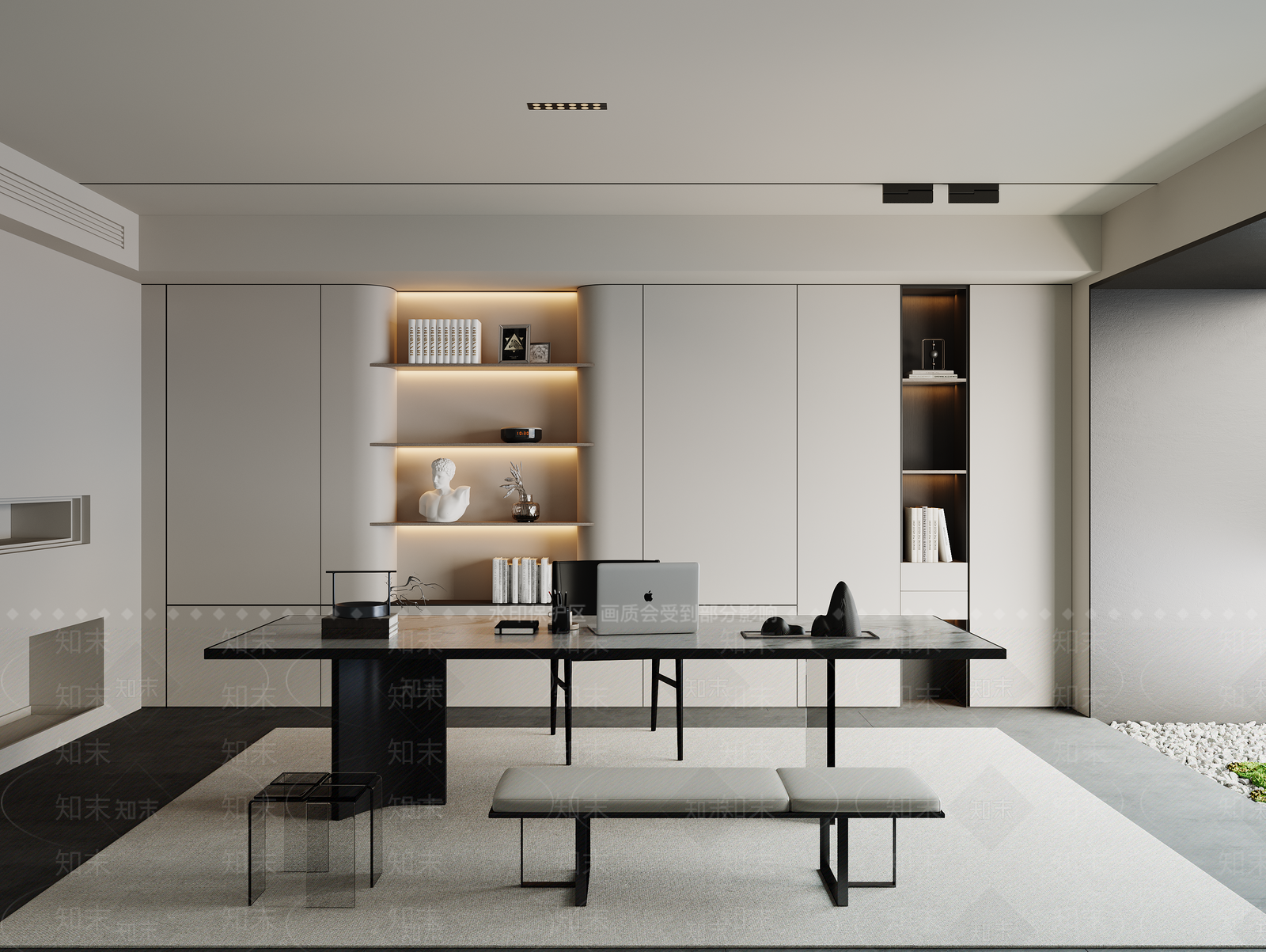 现代极简开放式书房3D模型下载【ID:1200348771】