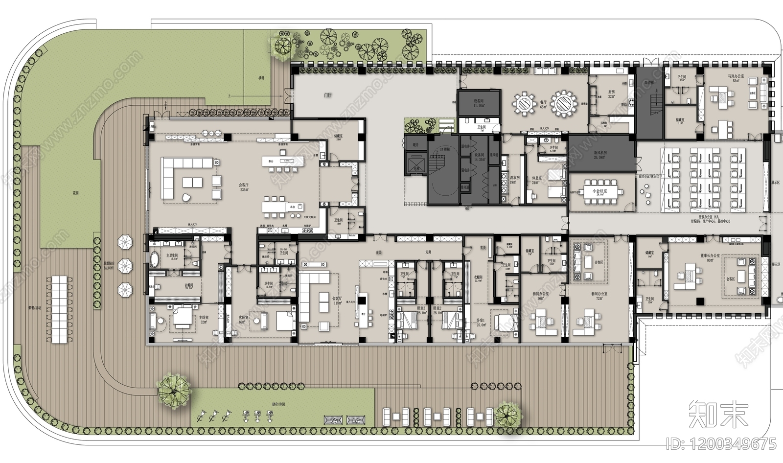 现代整体办公空间施工图下载【ID:1200349675】