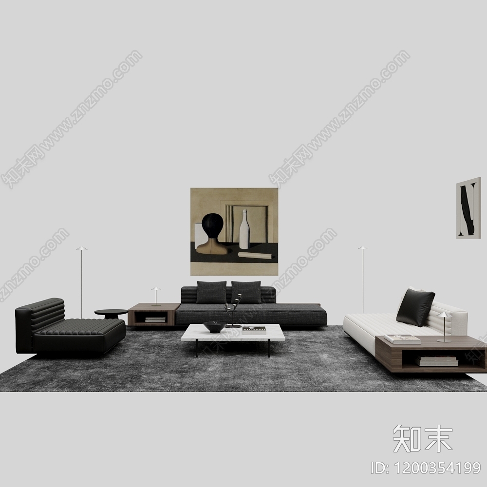 极简意式沙发组合3D模型下载【ID:1200354199】