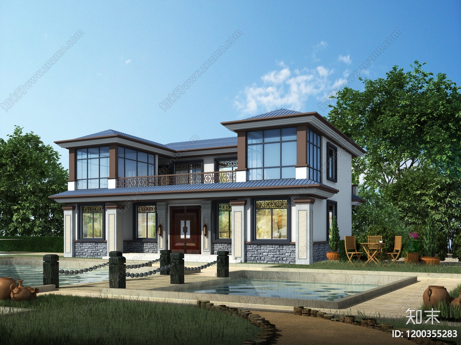 新中式简约别墅建筑施工图下载【ID:1200355283】