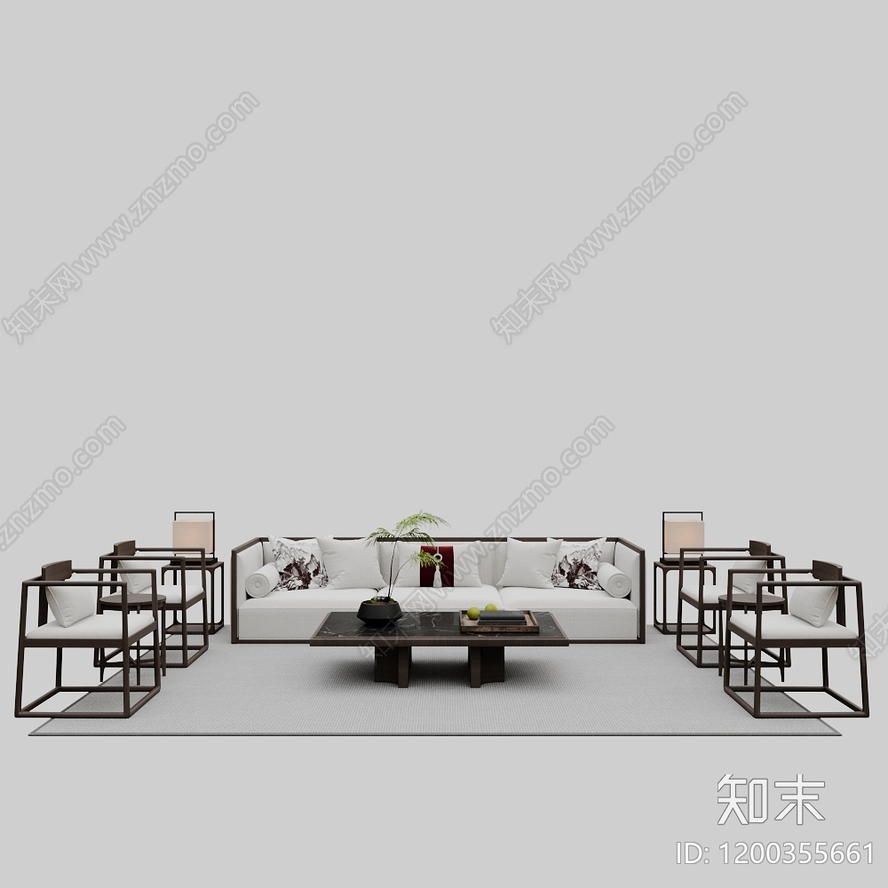 新中式沙发组合3D模型下载【ID:1200355661】