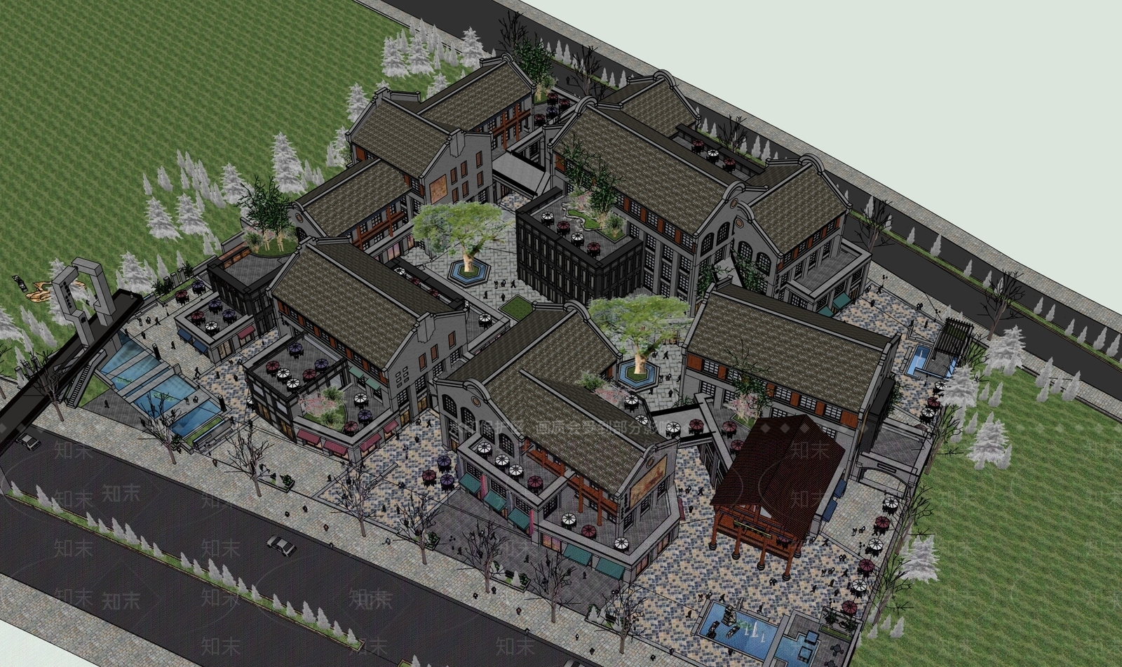 新中式中式草坪灯SU模型下载【ID:1200359113】