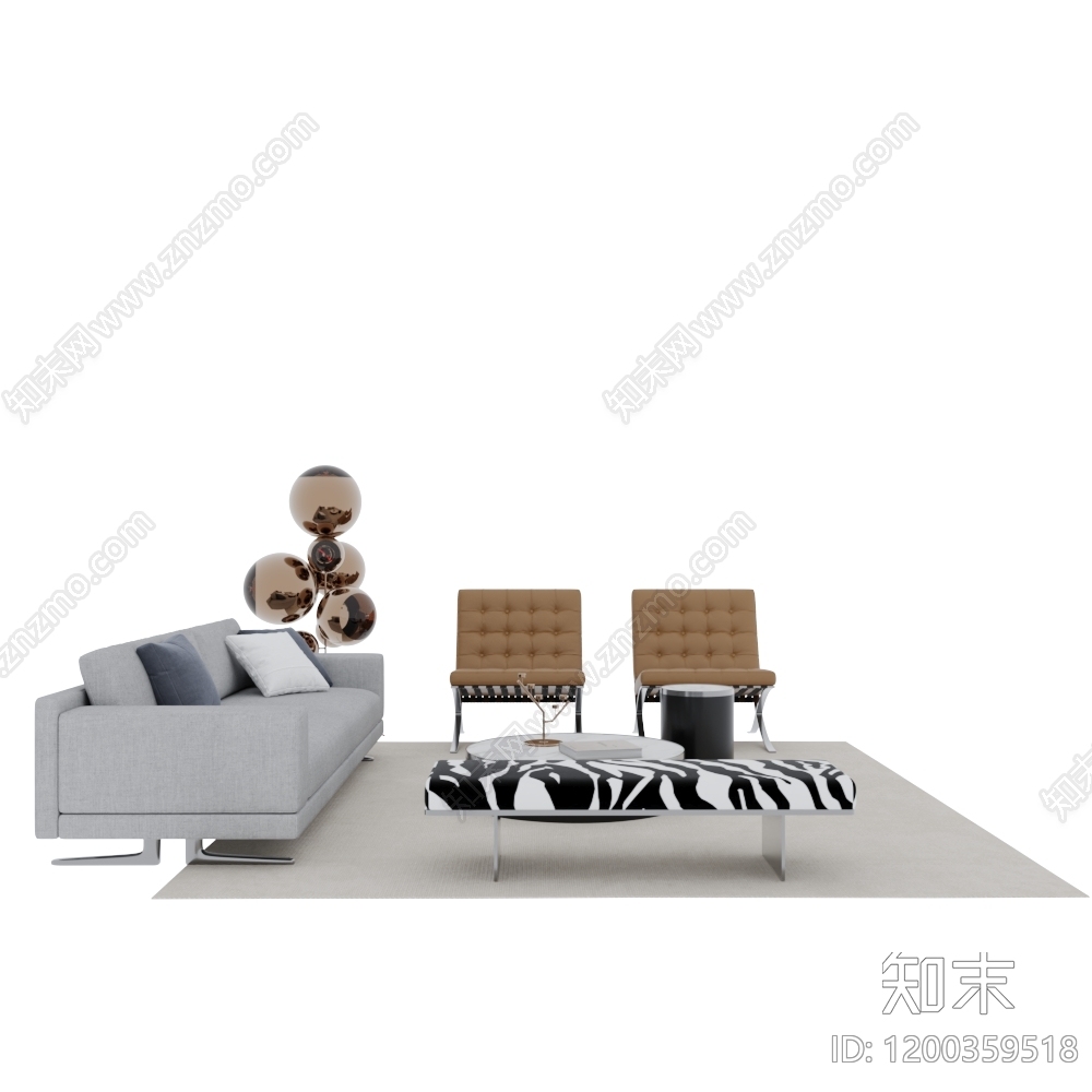 意式极简沙发组合3D模型下载【ID:1200359518】
