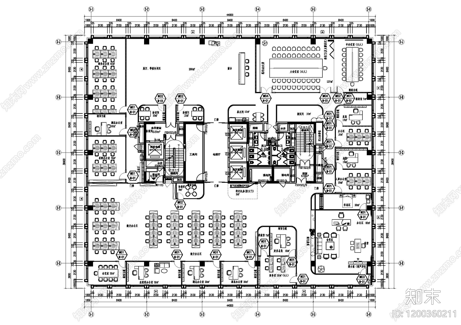现代整体办公空间施工图下载【ID:1200360211】