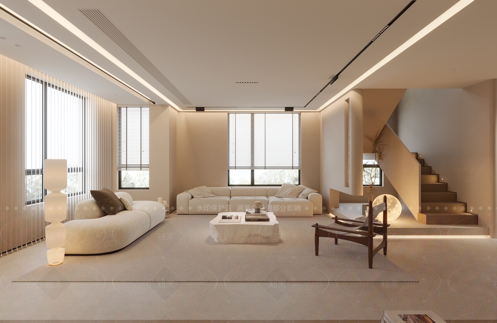 奶油中古家居客厅3D模型下载【ID:1200362984】