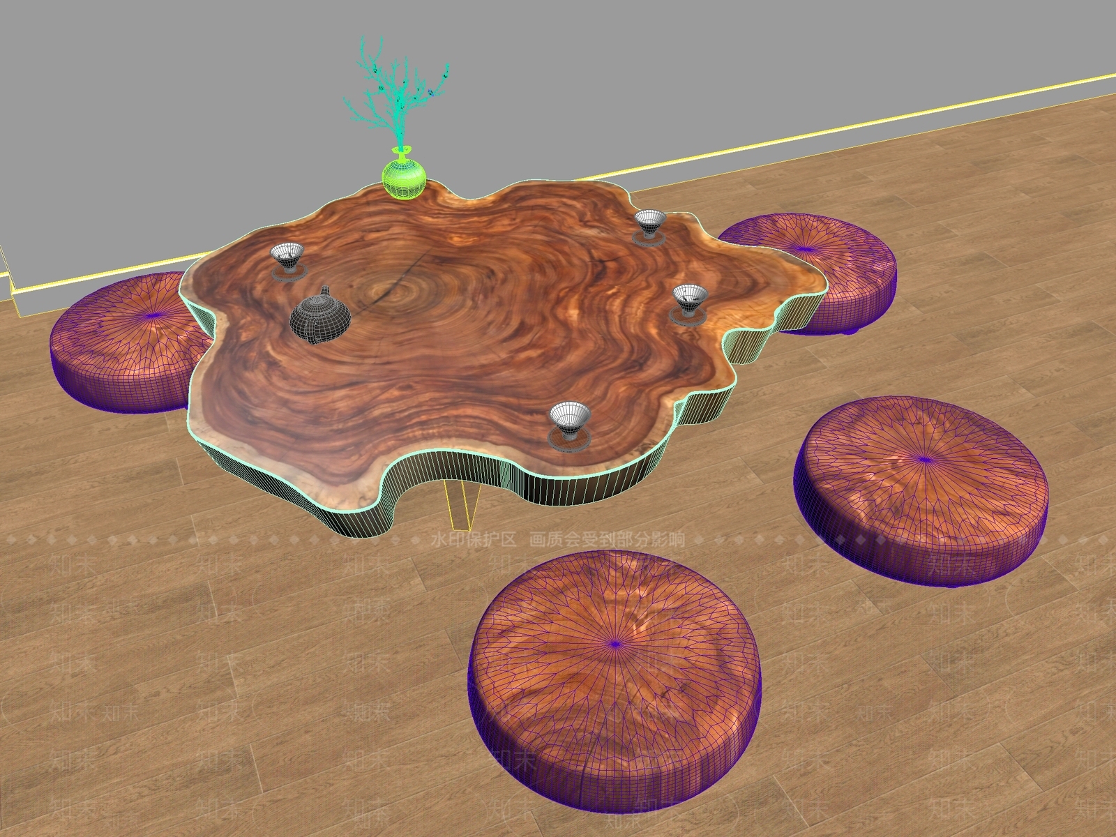 新中式中式茶桌椅3D模型下载【ID:1200364085】