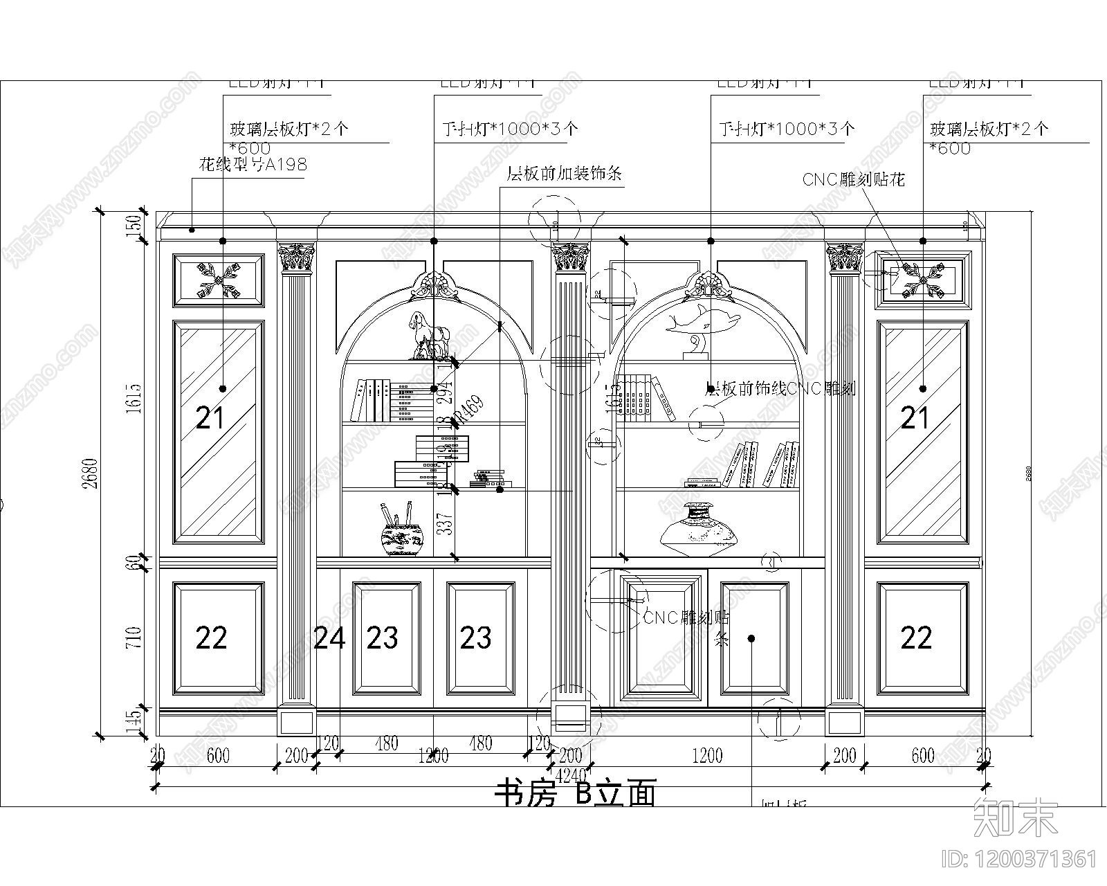 欧式书房施工图下载【ID:1200371361】