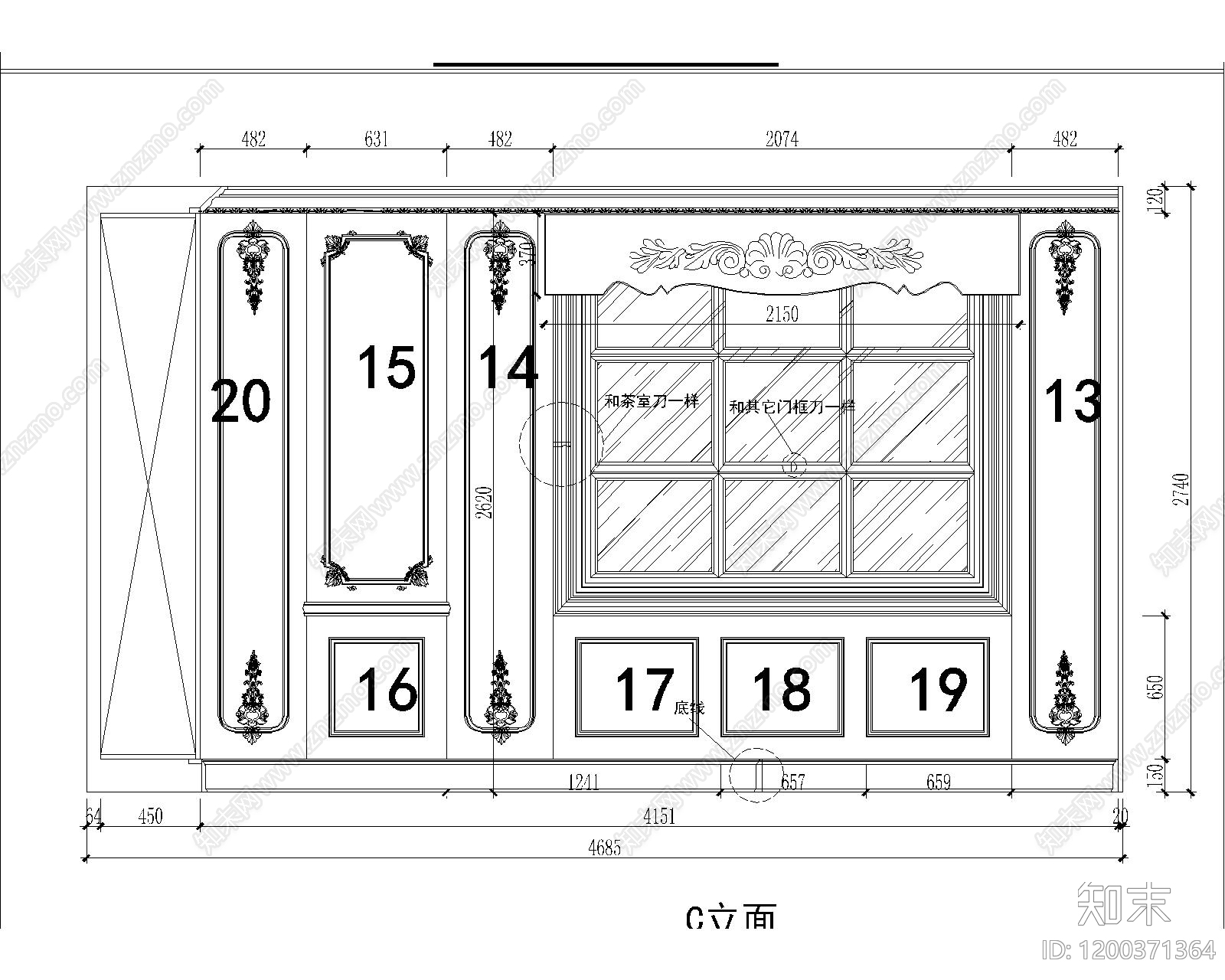 法式卧室施工图下载【ID:1200371364】