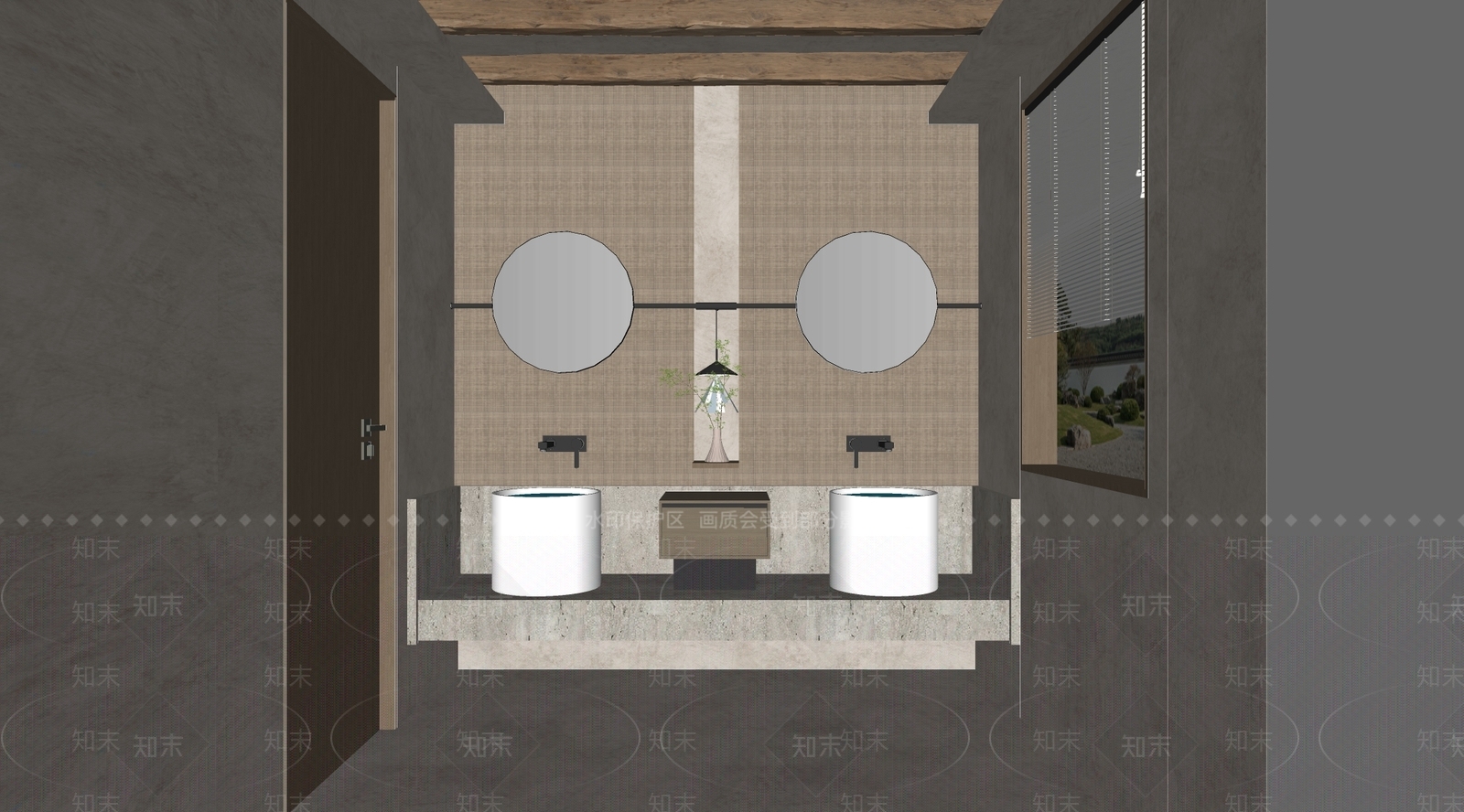 原木现代卫生间SU模型下载【ID:1200372640】