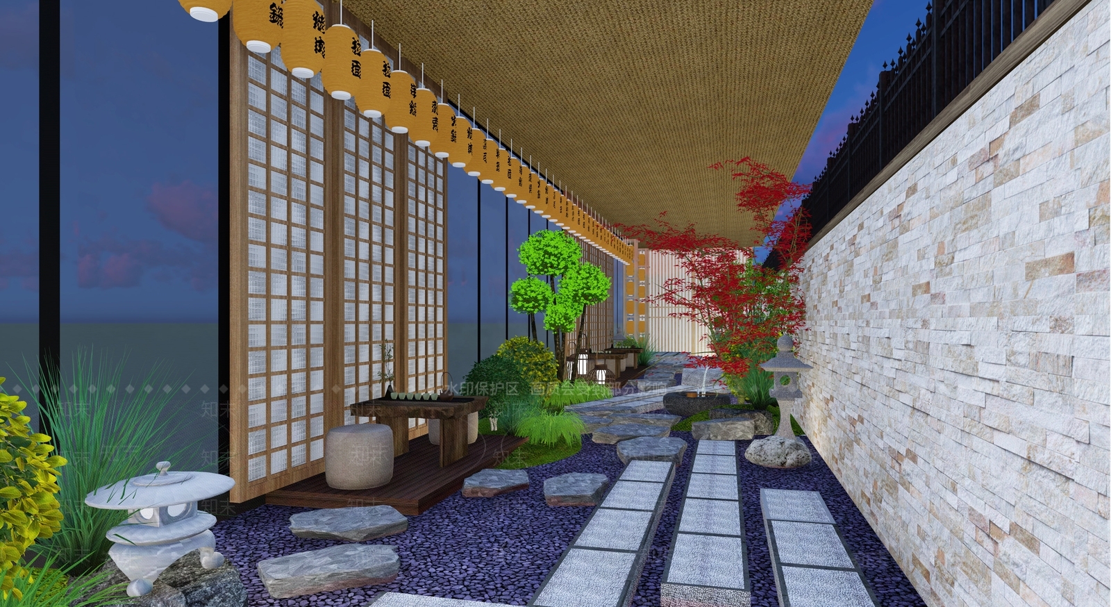 日式禅意屋顶花园SU模型下载【ID:1200372627】
