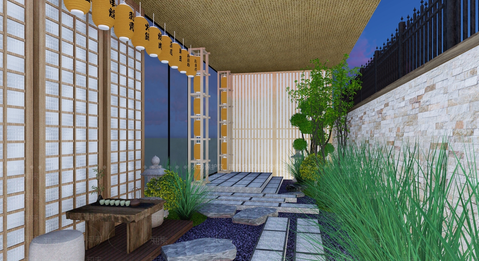 日式禅意屋顶花园SU模型下载【ID:1200372627】