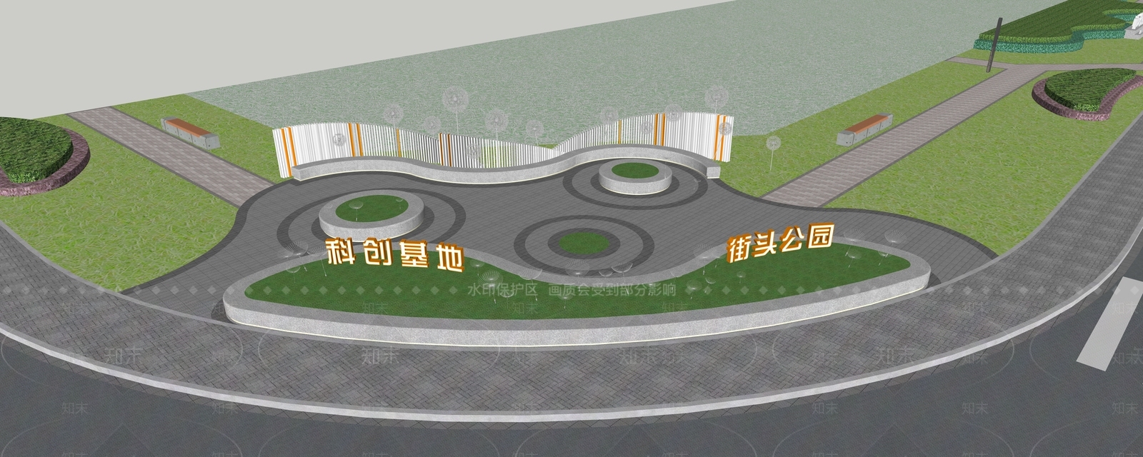 现代广场景观SU模型下载【ID:1200380277】