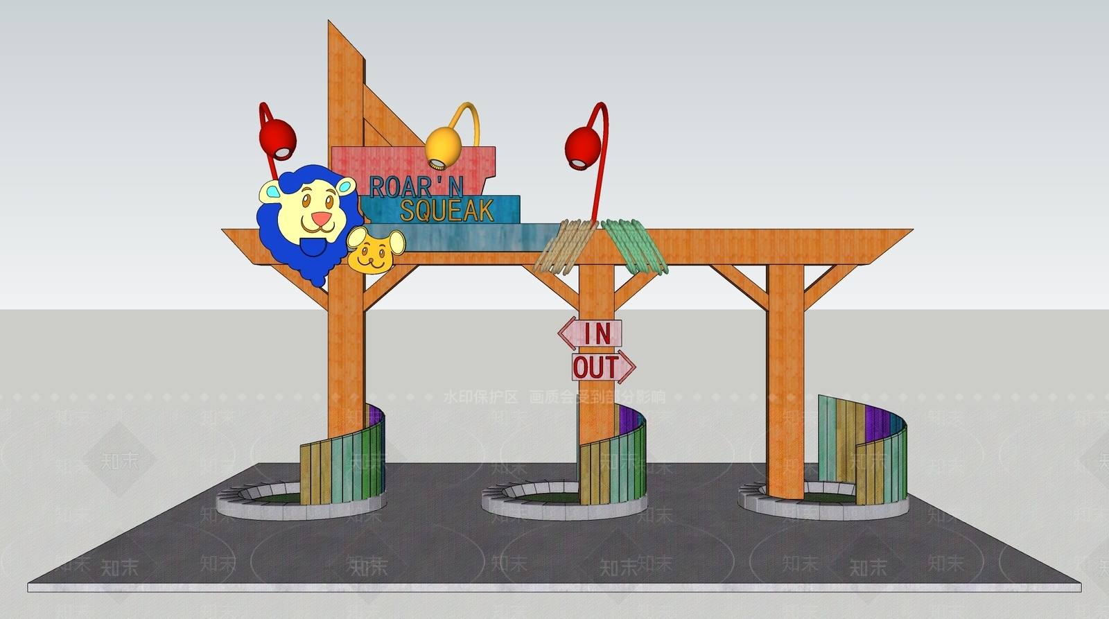 现代原木入口大门SU模型下载【ID:1200383338】