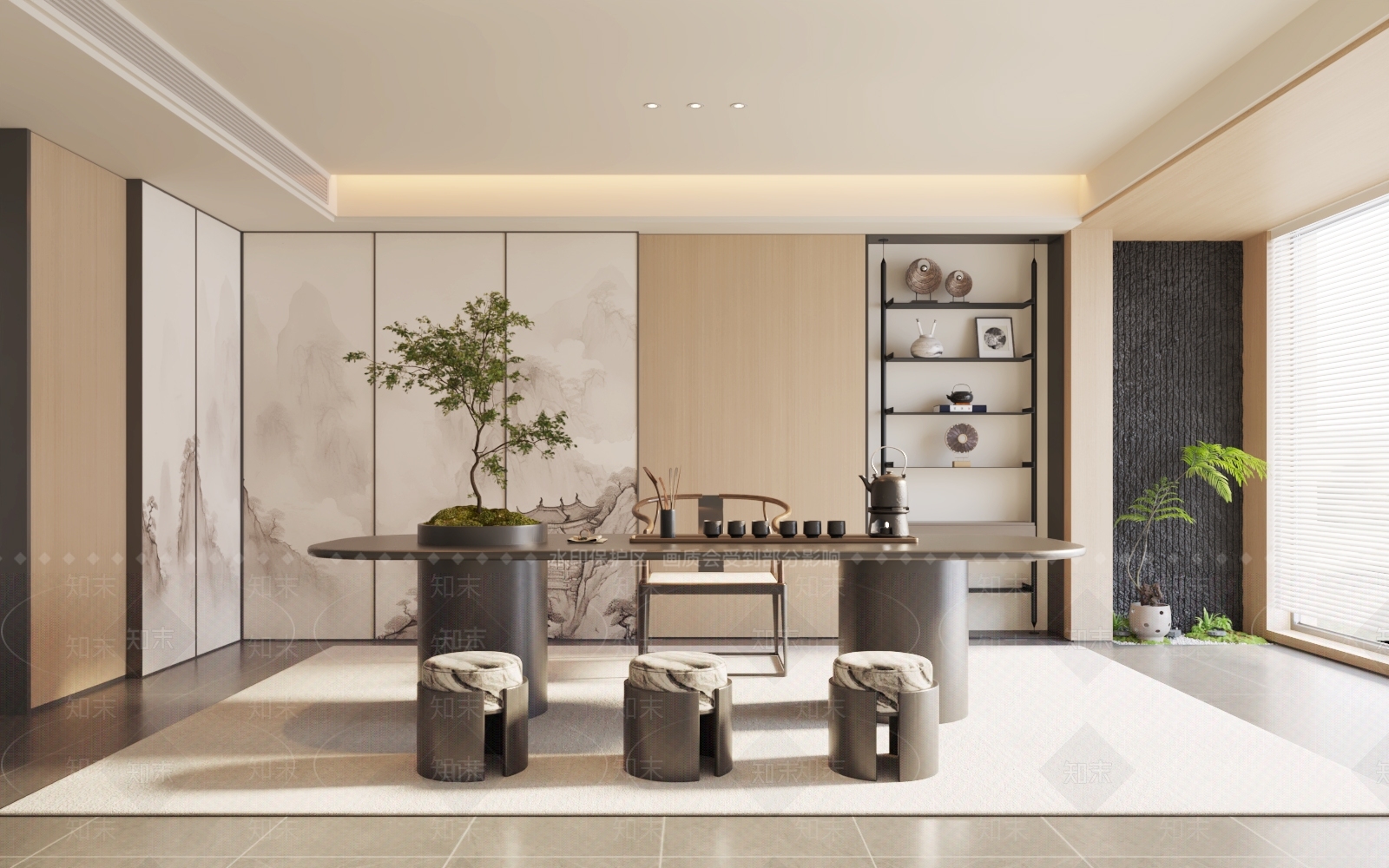 新中式茶室3D模型下载【ID:1200386801】