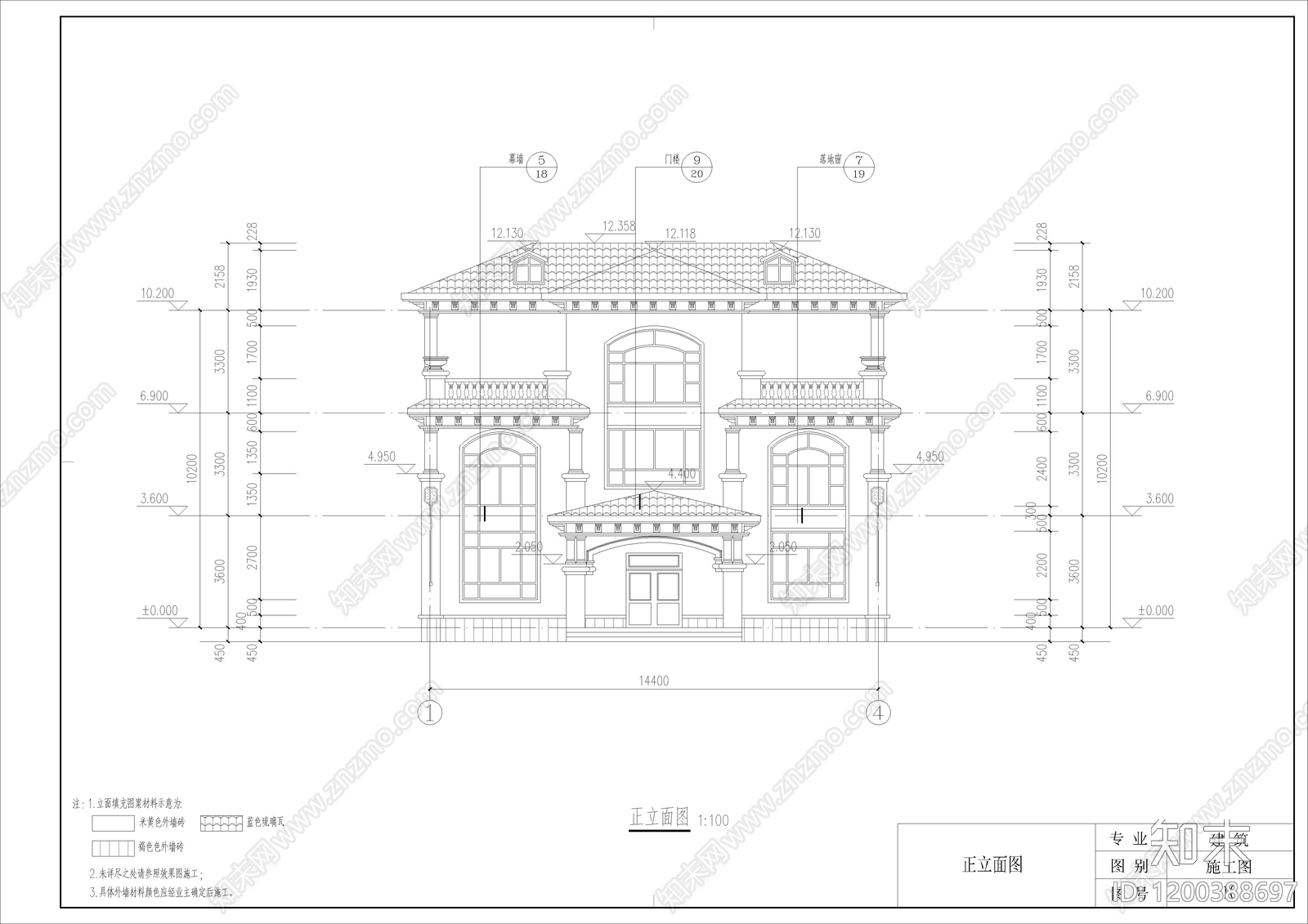 欧式简欧别墅建筑cad施工图下载【ID:1200388697】
