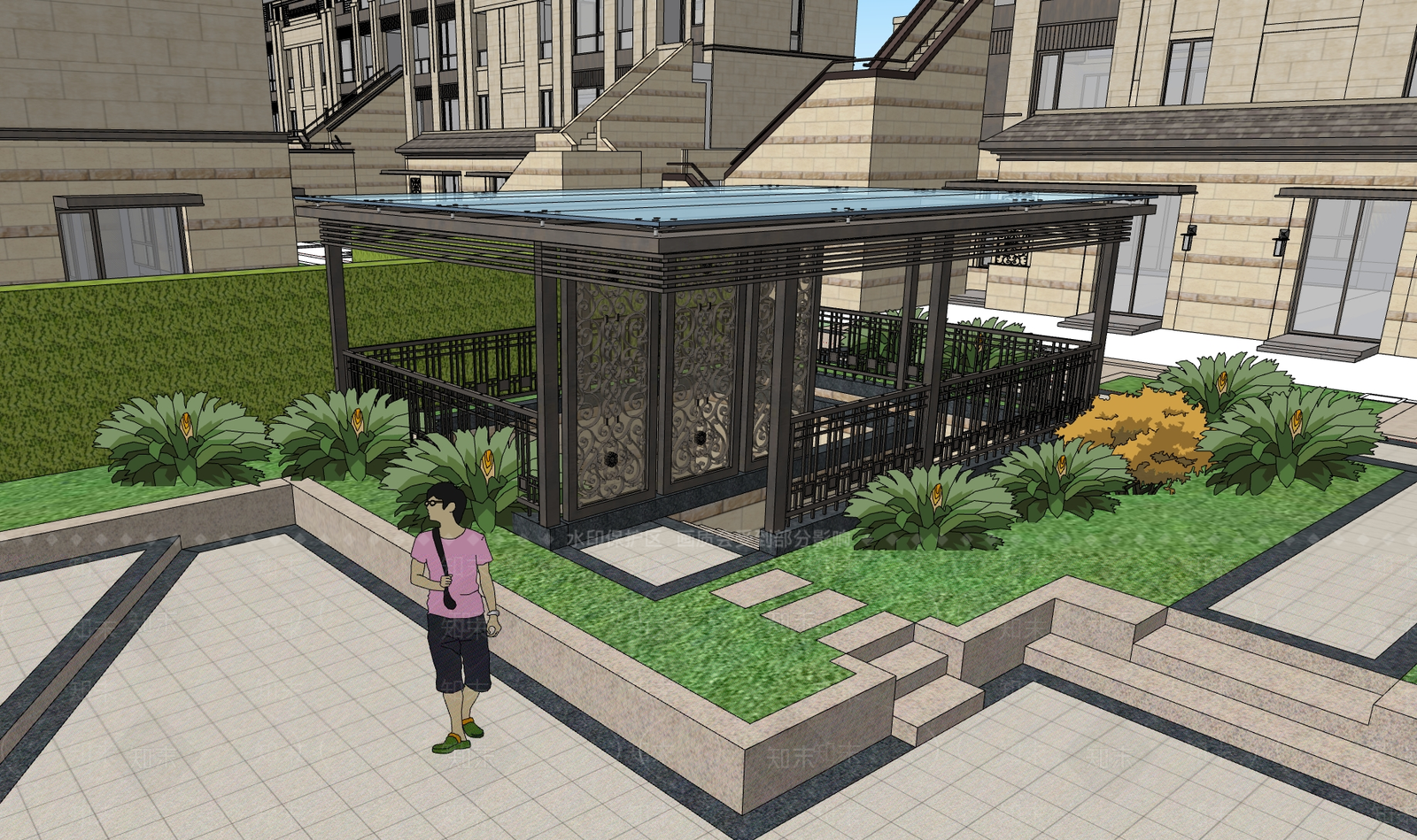 欧式廊架SU模型下载【ID:1200388840】