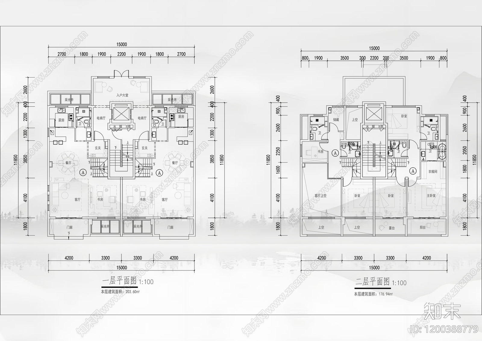 现代别墅建筑cad施工图下载【ID:1200388779】