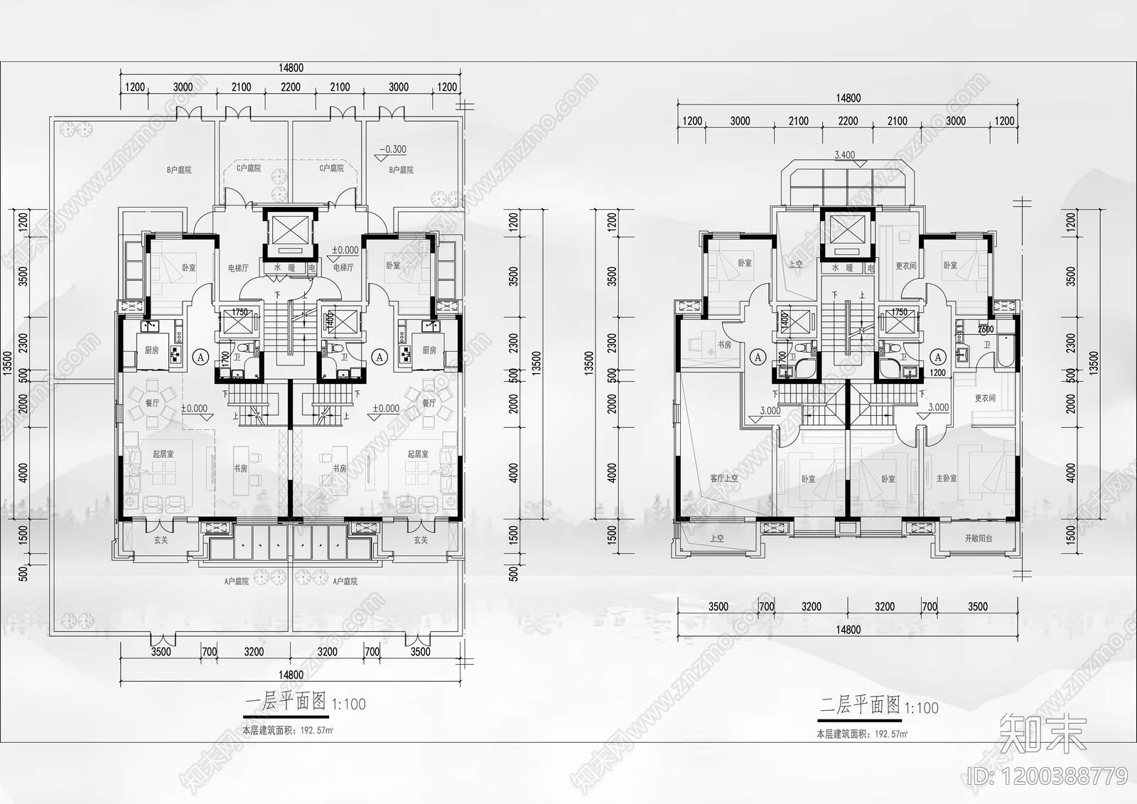 现代别墅建筑cad施工图下载【ID:1200388779】