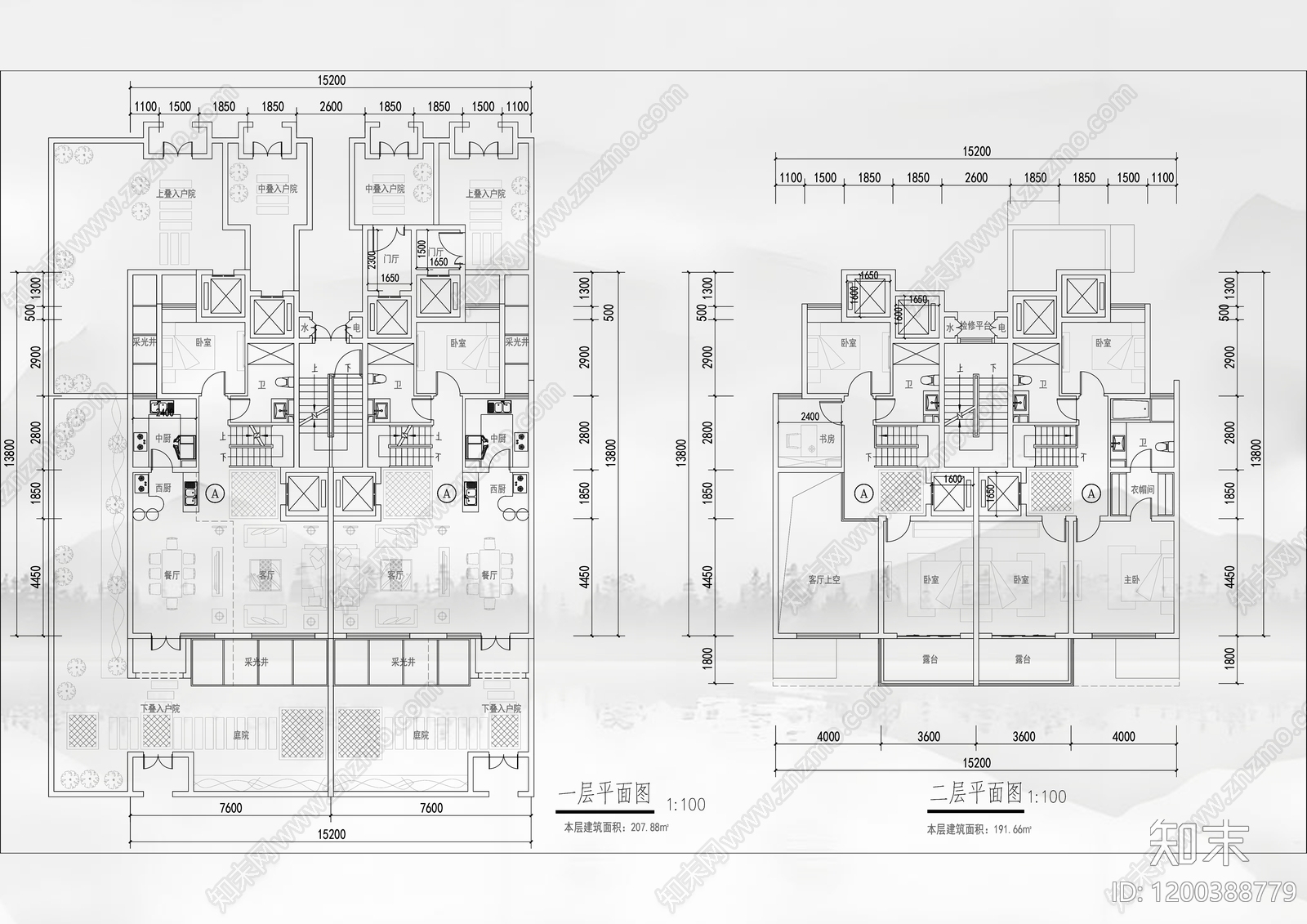 现代别墅建筑cad施工图下载【ID:1200388779】
