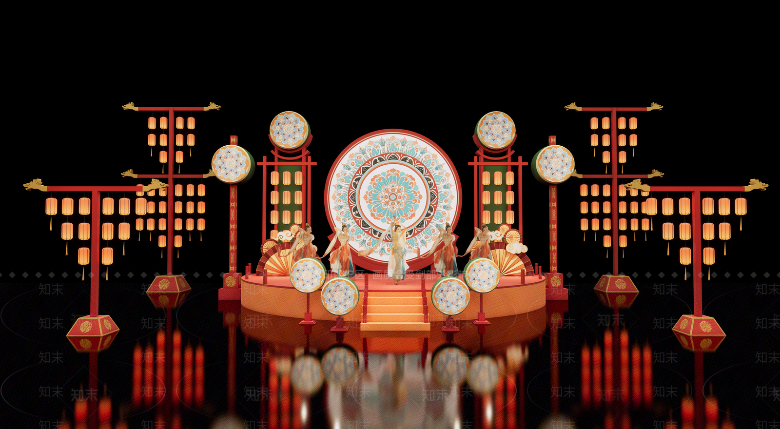 中式新中式户外舞台SU模型下载【ID:1200389086】