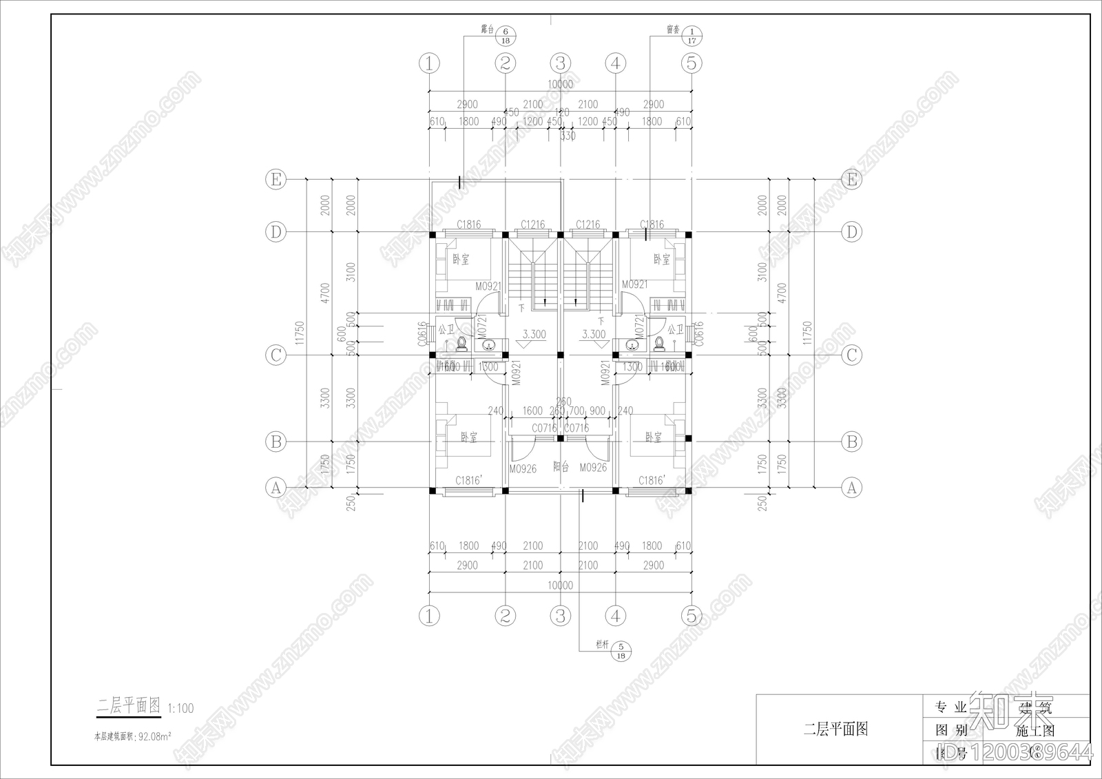 欧式简欧别墅建筑cad施工图下载【ID:1200389644】