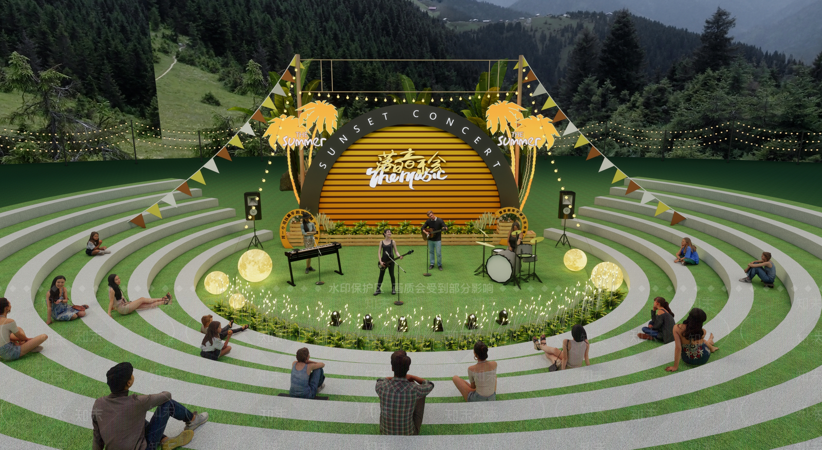 现代户外舞台SU模型下载【ID:1200389830】