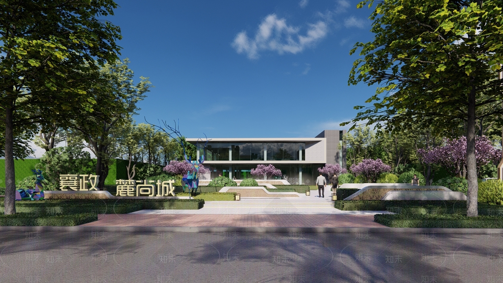 现代新中式小区景观SU模型下载【ID:1200390647】