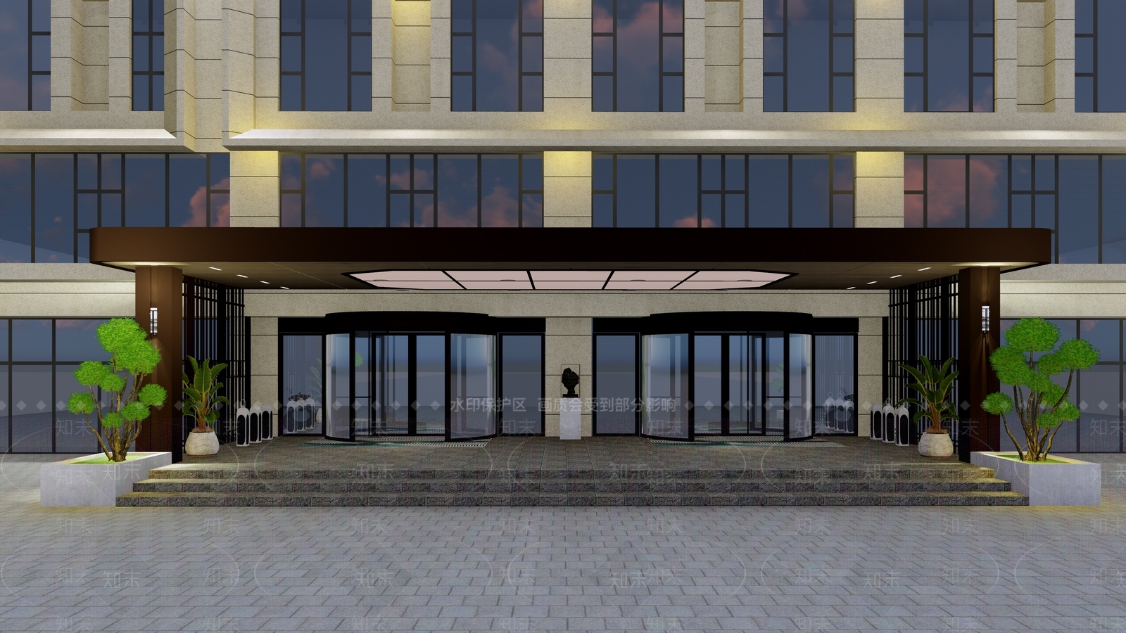 现代酒店建筑SU模型下载【ID:1200392897】