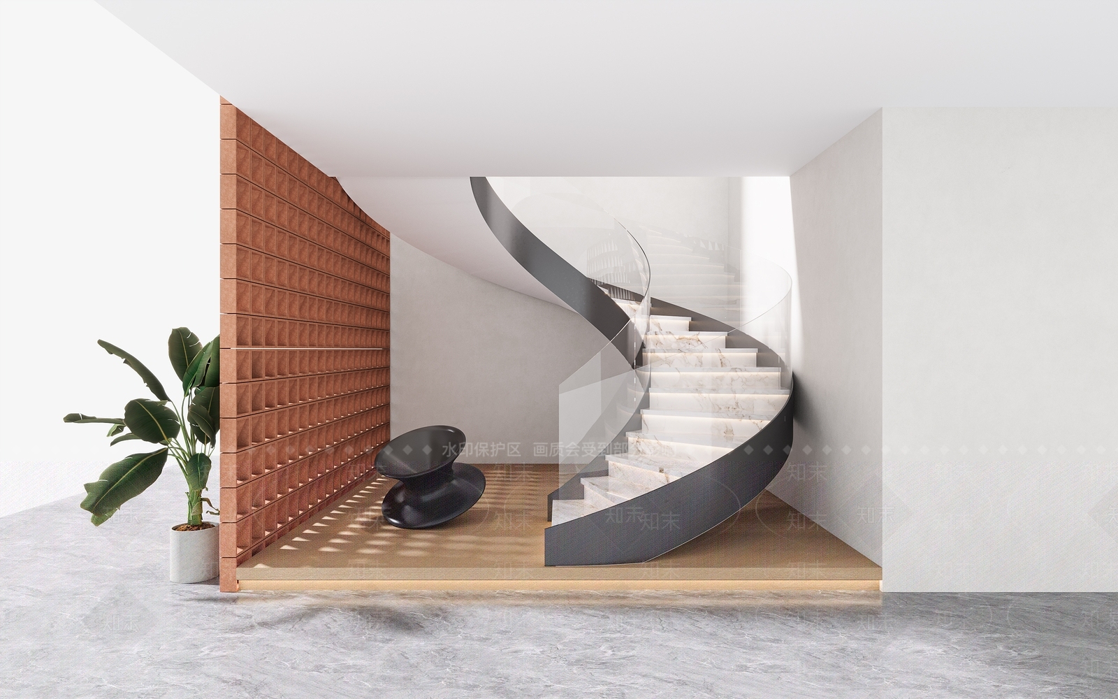 现代侘寂旋转楼梯3D模型下载【ID:1200393591】