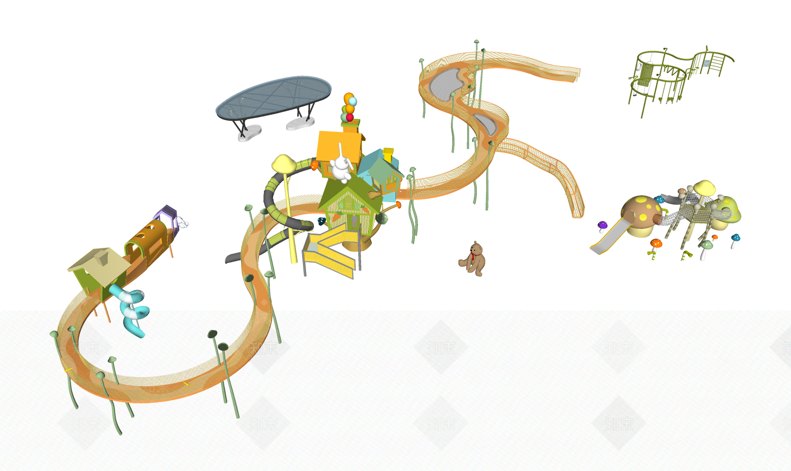 简约美式景观公园SU模型下载【ID:1200393916】